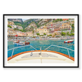 Positano Boats, Amalfi Coast, Horizontal Print, black Victorian Ash frame