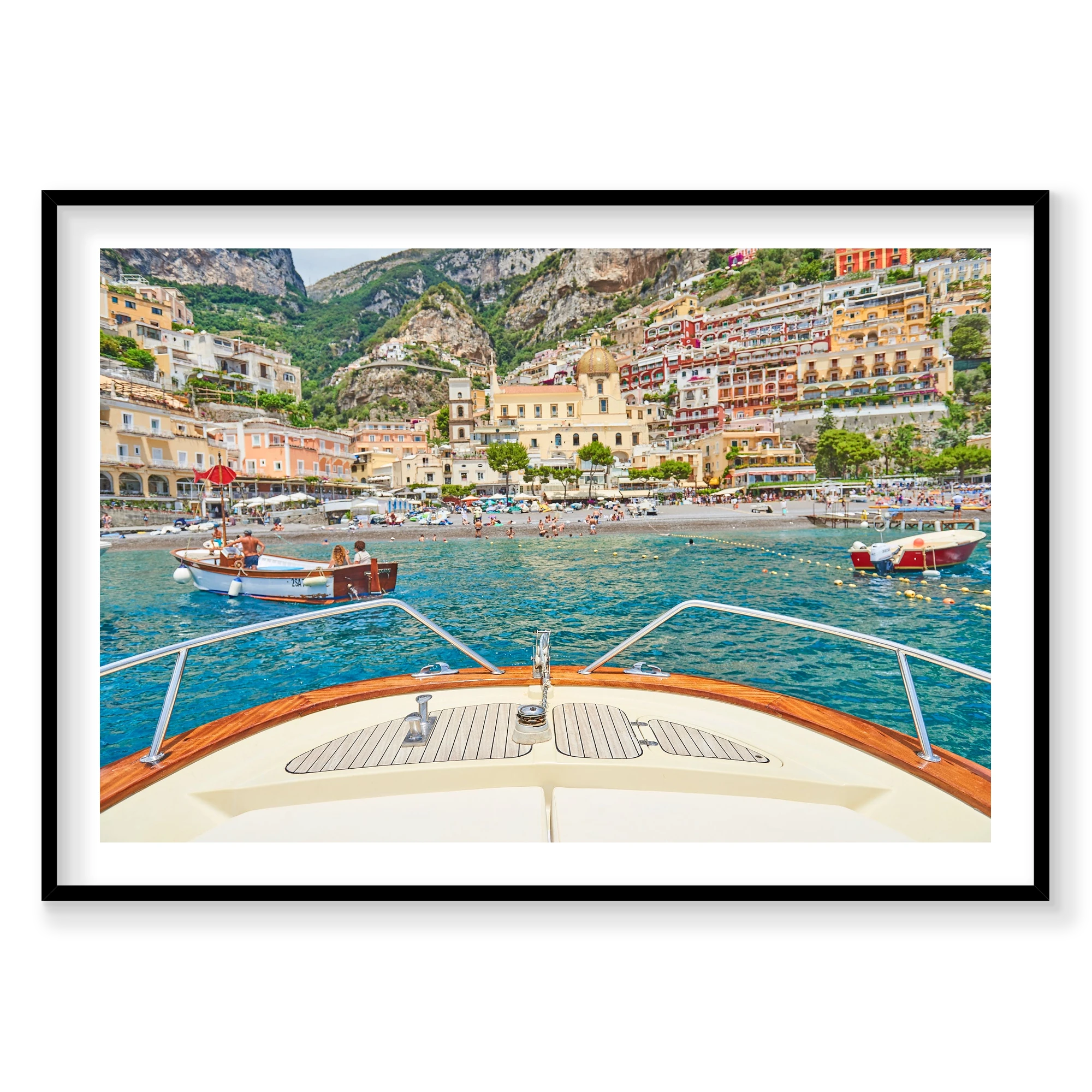 Positano Boats, Amalfi Coast, Horizontal Print, black Victorian Ash frame