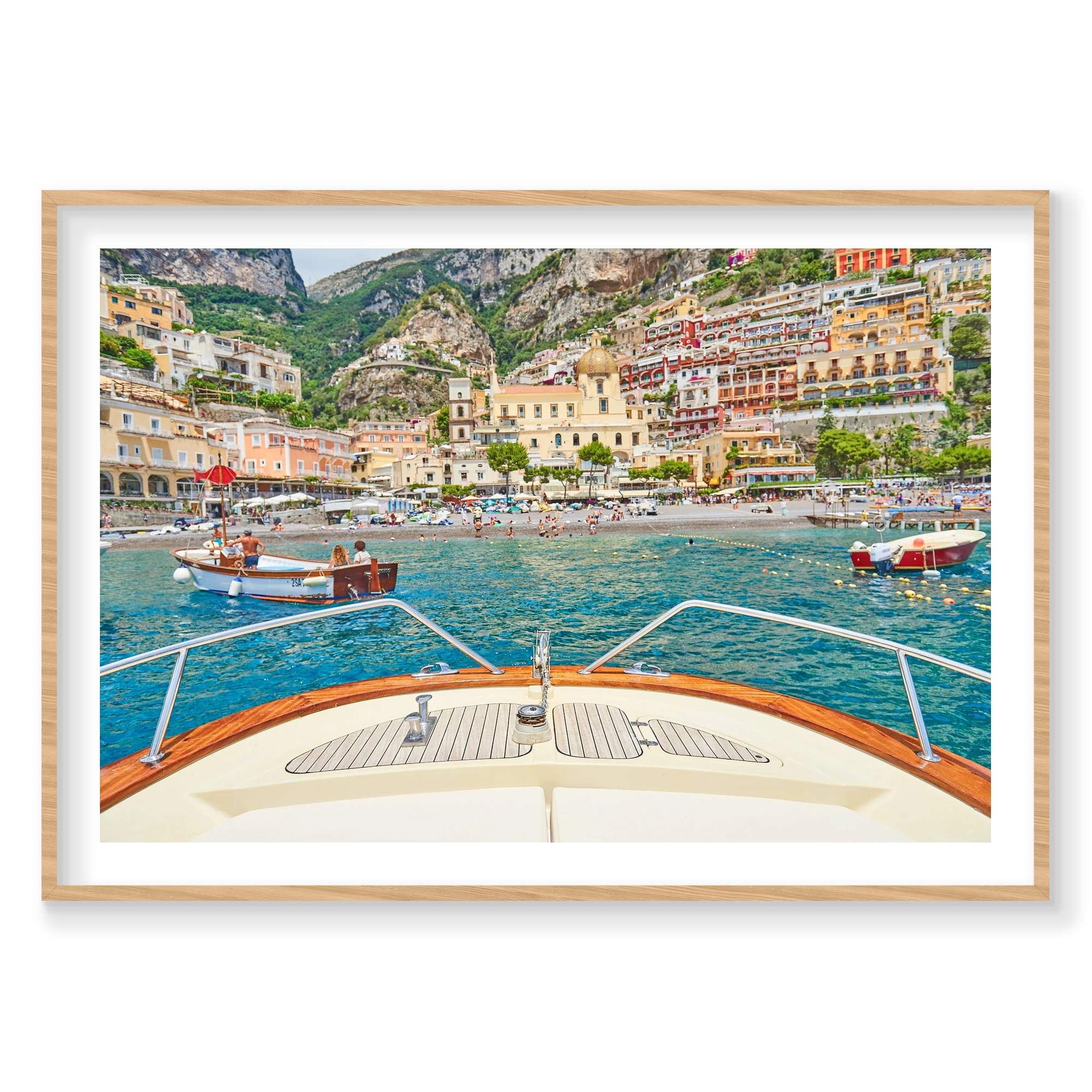 Positano Boats, Amalfi Coast, Horizontal Print, natural Victorian Ash frame