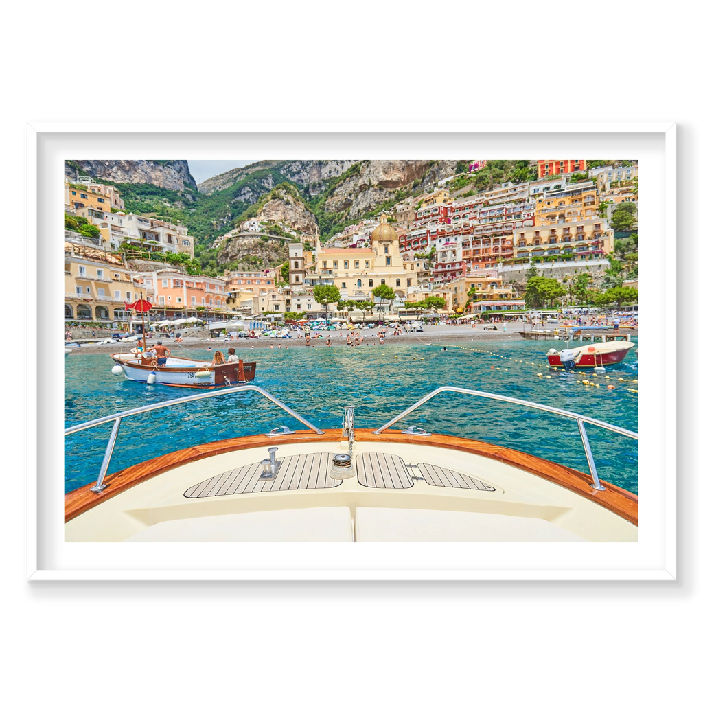 Positano Boats, Amalfi Coast, Horizontal Print, white Victorian Ash frame
