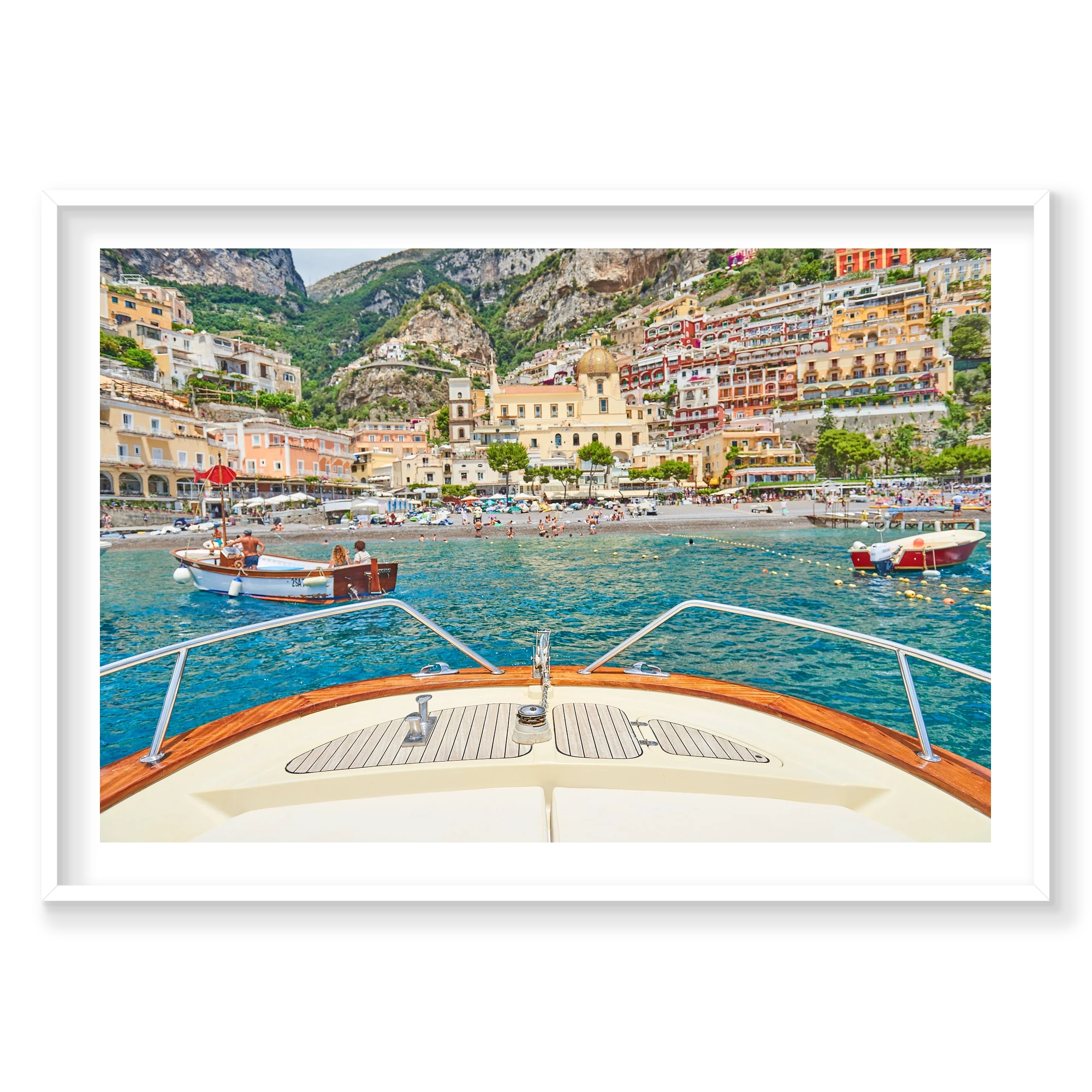 Positano Boats, Amalfi Coast, Horizontal Print, white Victorian Ash frame