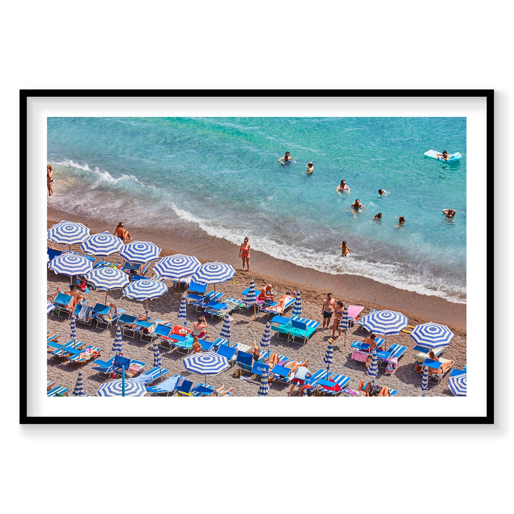 Positano Swimmers, Amalfi Coast, Horizontal Print, black Victorian Ash frame