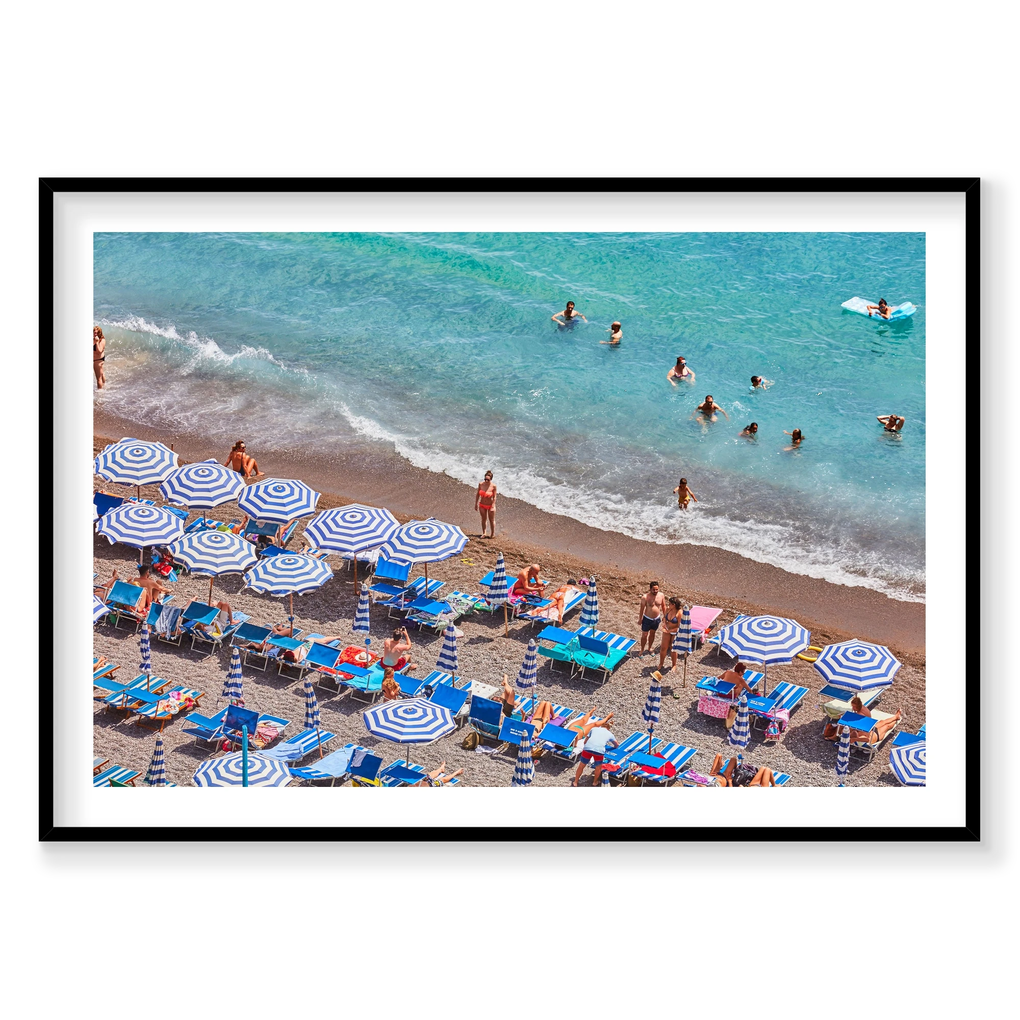 Positano Swimmers, Amalfi Coast, Horizontal Print, black Victorian Ash frame