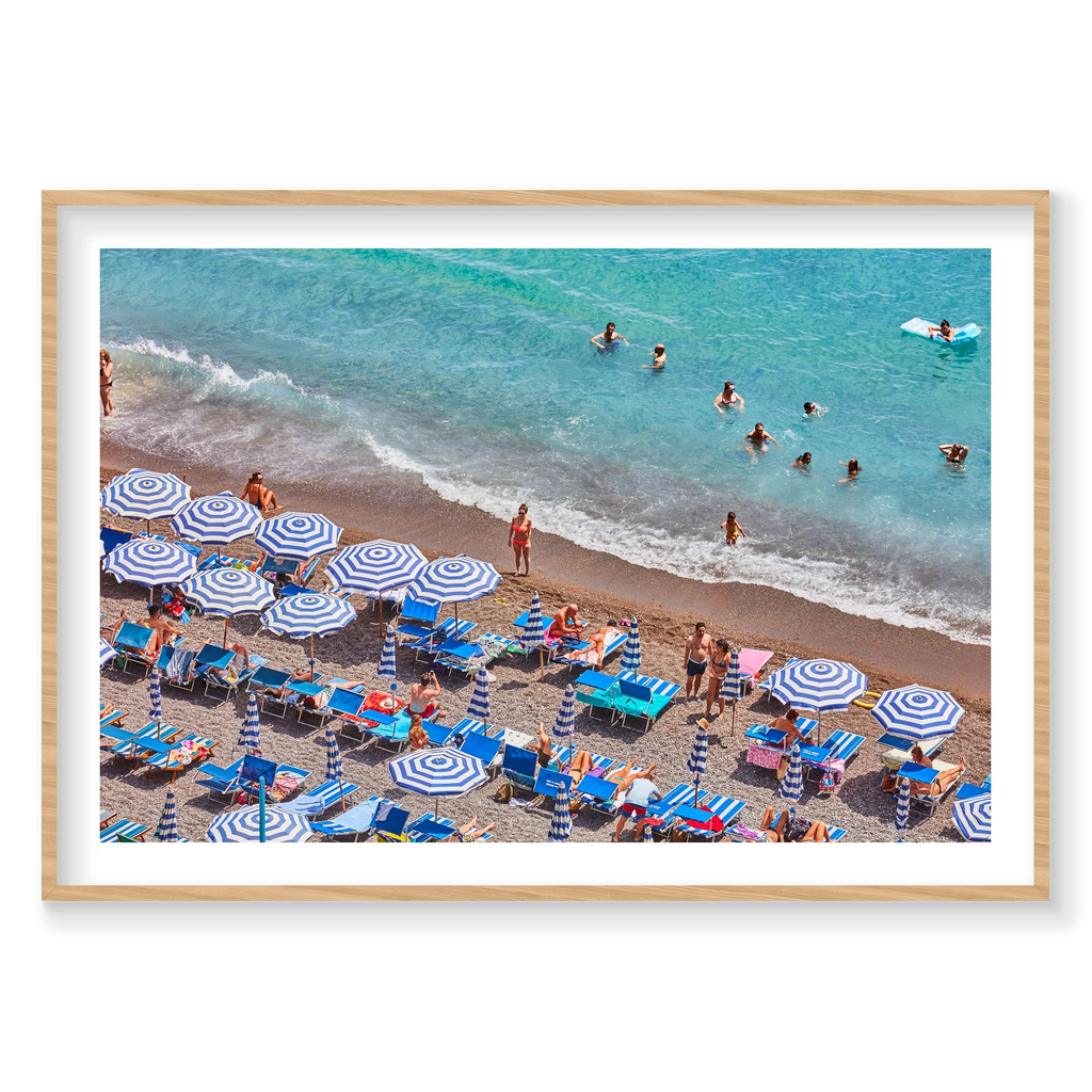 Positano Swimmers, Amalfi Coast, Horizontal Print, natural Victorian Ash frame