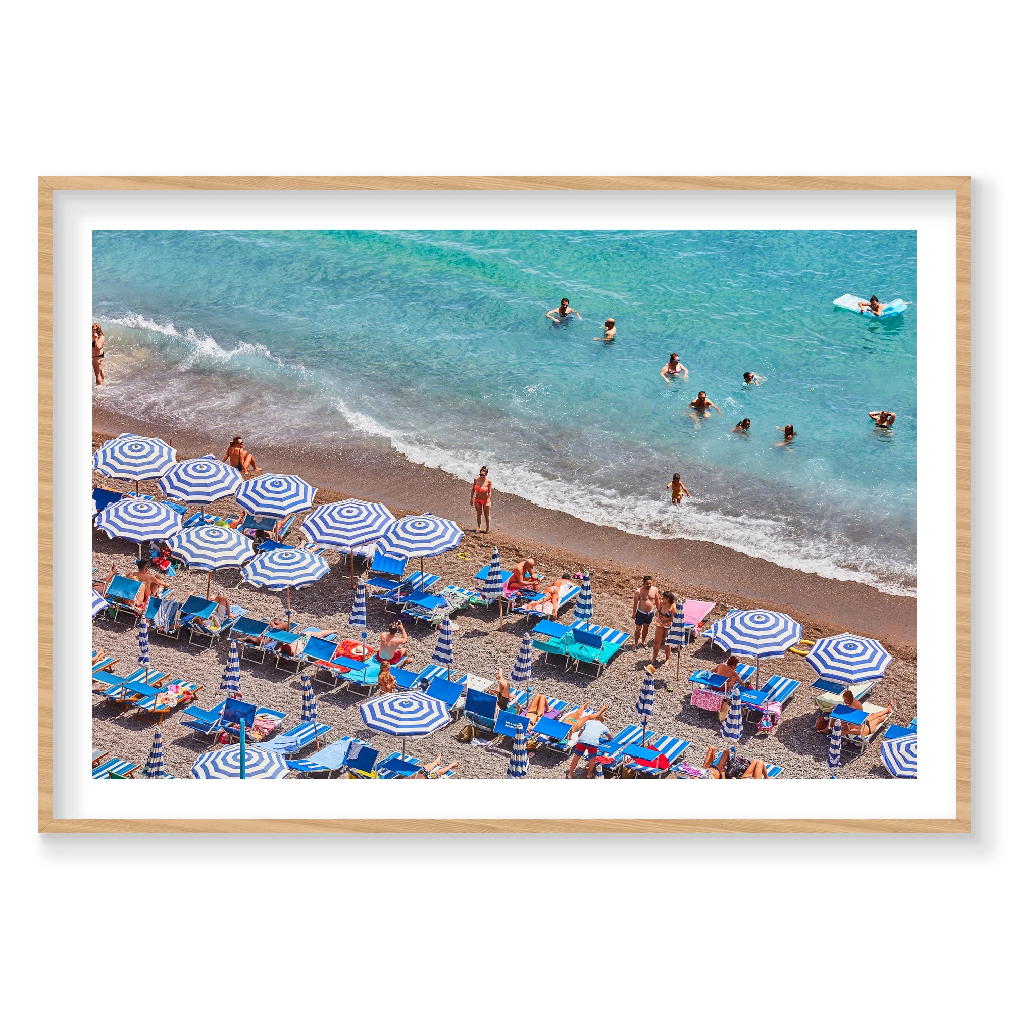 Positano Swimmers, Amalfi Coast, Horizontal Print, natural Victorian Ash frame
