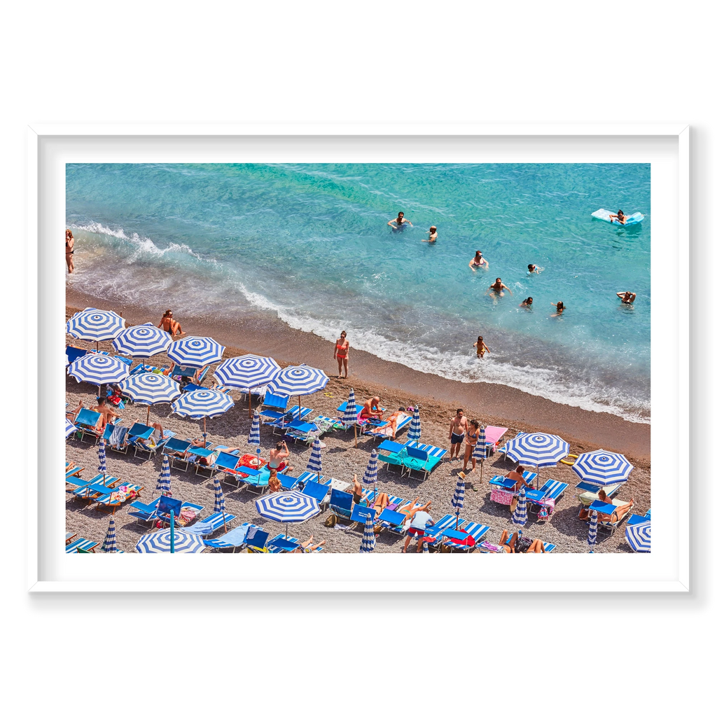 Positano Swimmers, Amalfi Coast, Horizontal Print, white Victorian Ash frame