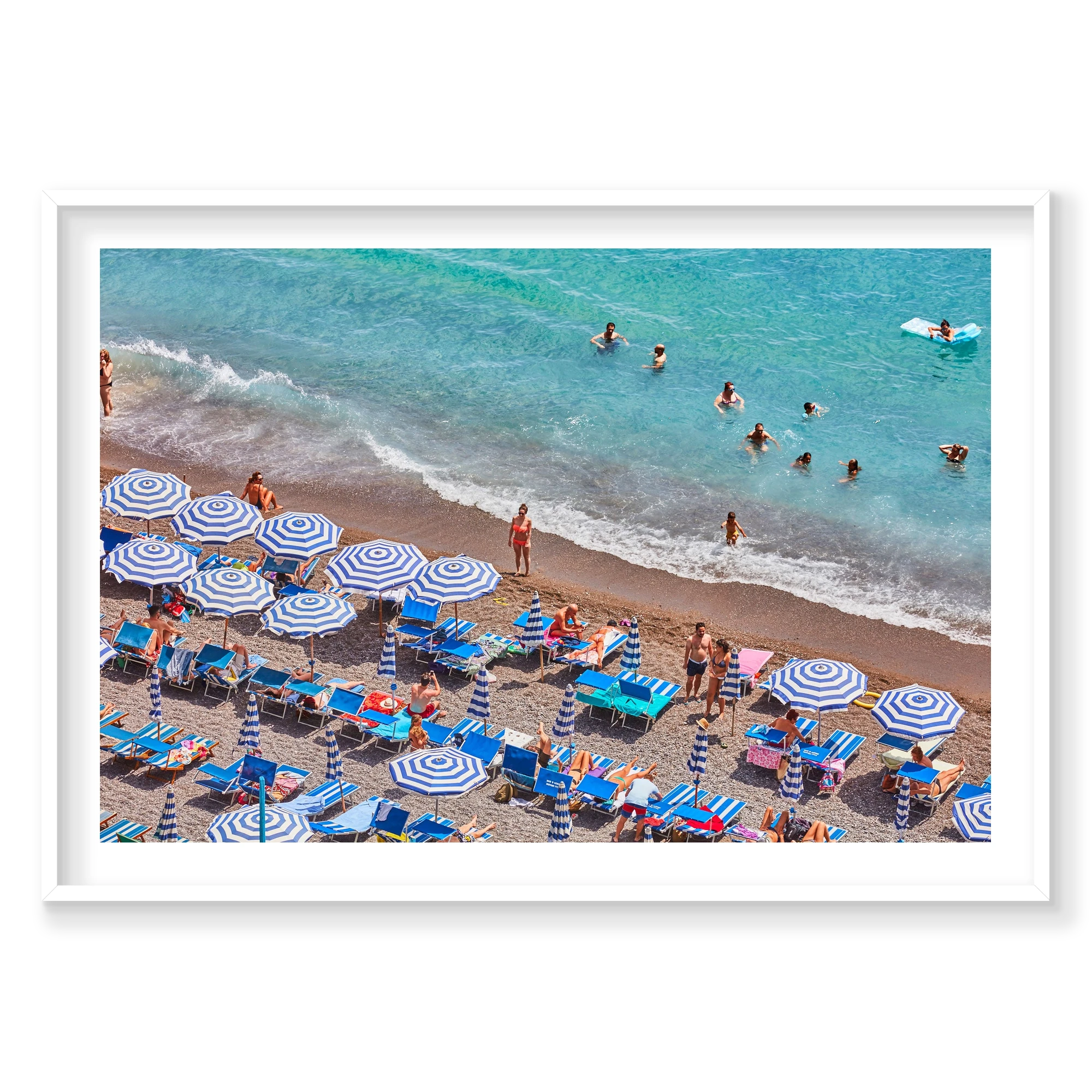 Positano Swimmers, Amalfi Coast, Horizontal Print, white Victorian Ash frame