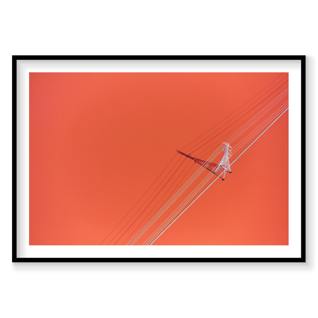 Power Lines, San Francisco Bay, Horizontal Print, black Victorian Ash frame