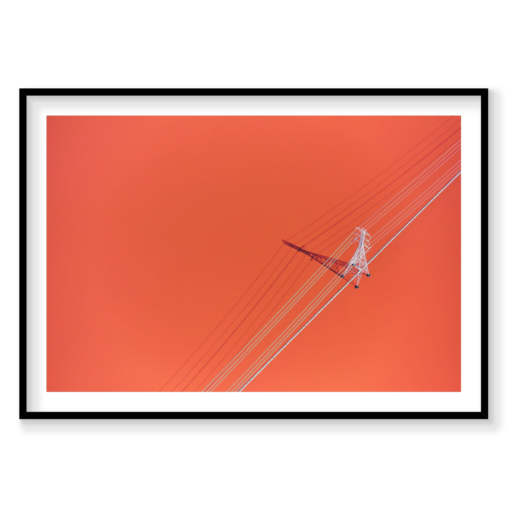 Power Lines, San Francisco Bay, Horizontal Print, black Victorian Ash frame