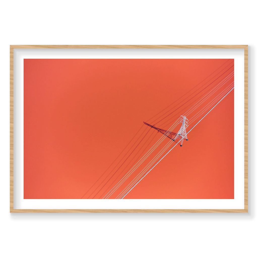 Power Lines, San Francisco Bay, Horizontal Print, natural Victorian Ash frame