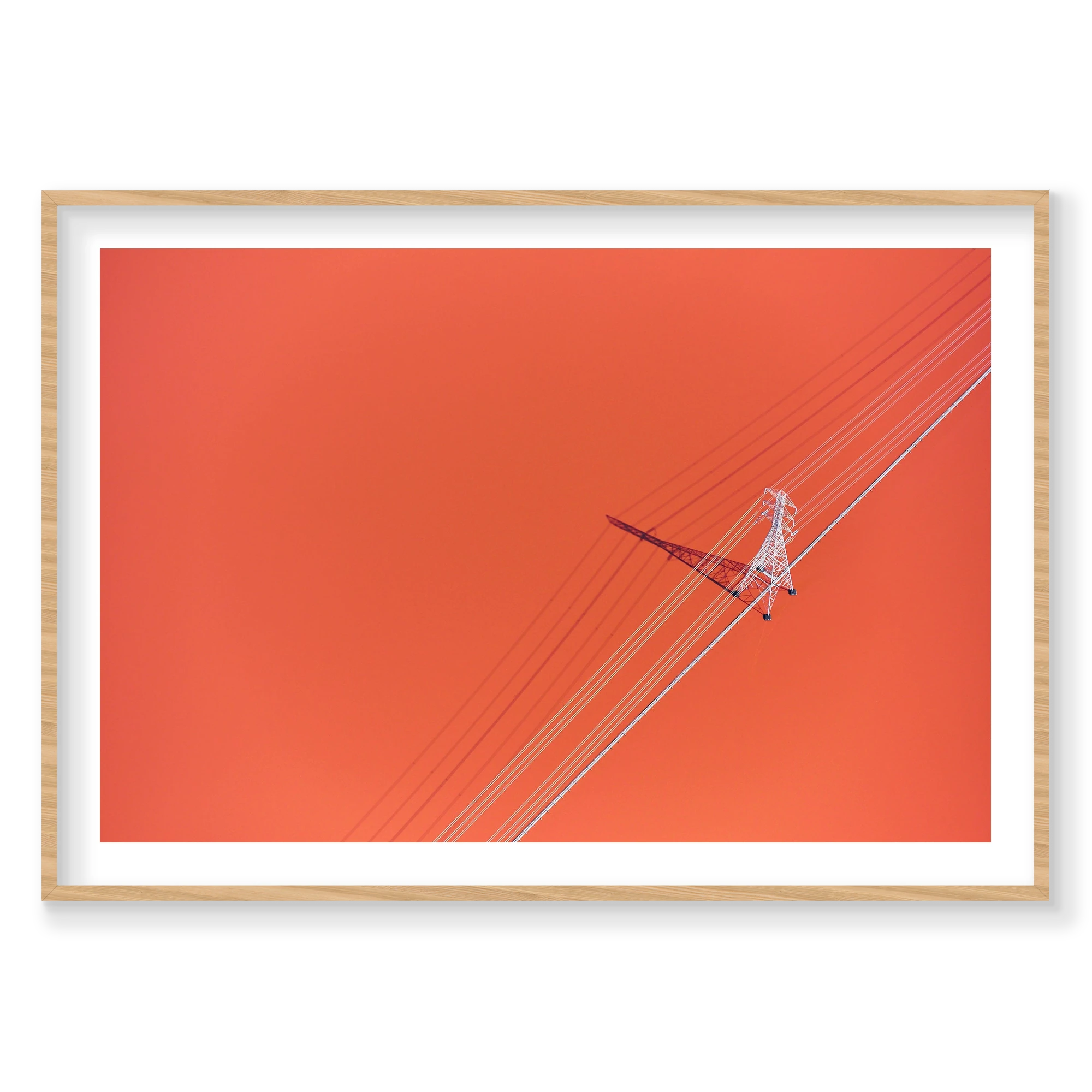 Power Lines, San Francisco Bay, Horizontal Print, natural Victorian Ash frame