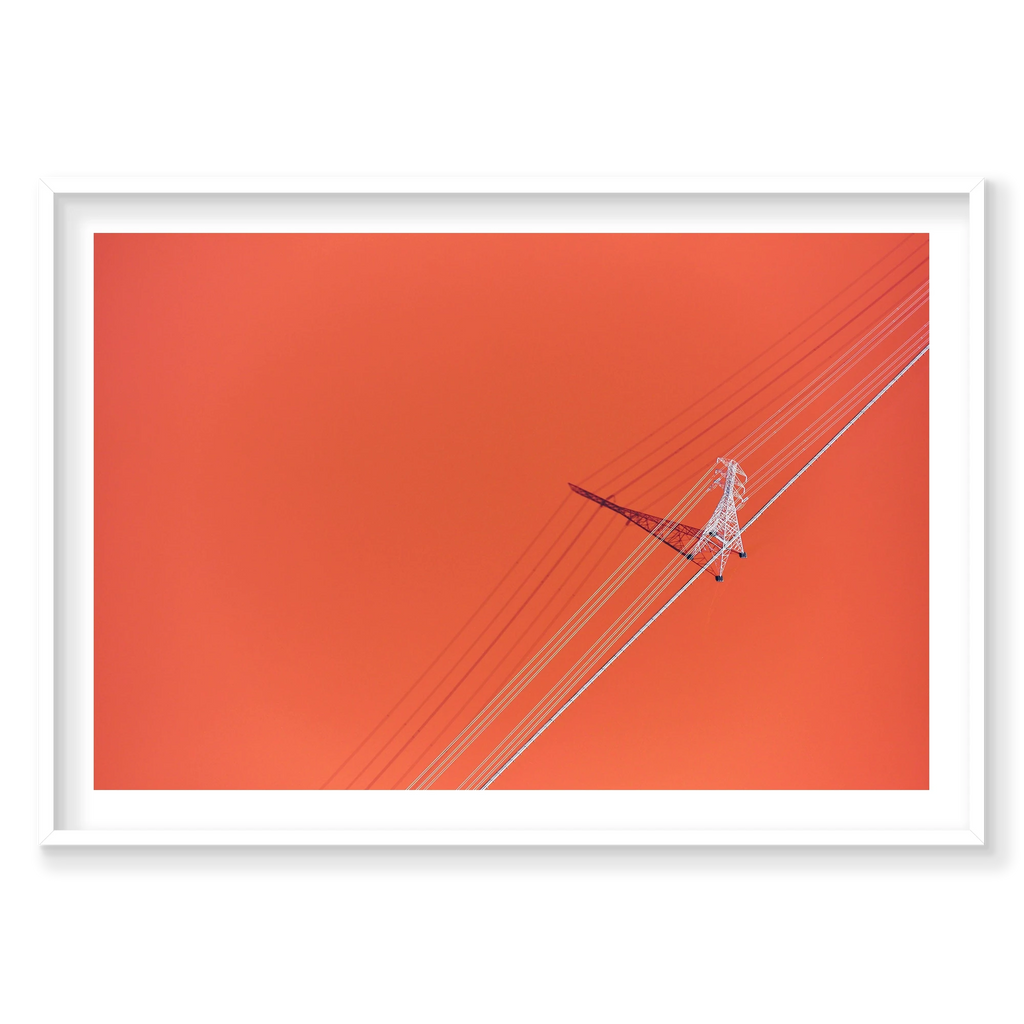 Power Lines, San Francisco Bay, Horizontal Print, white Victorian Ash frame