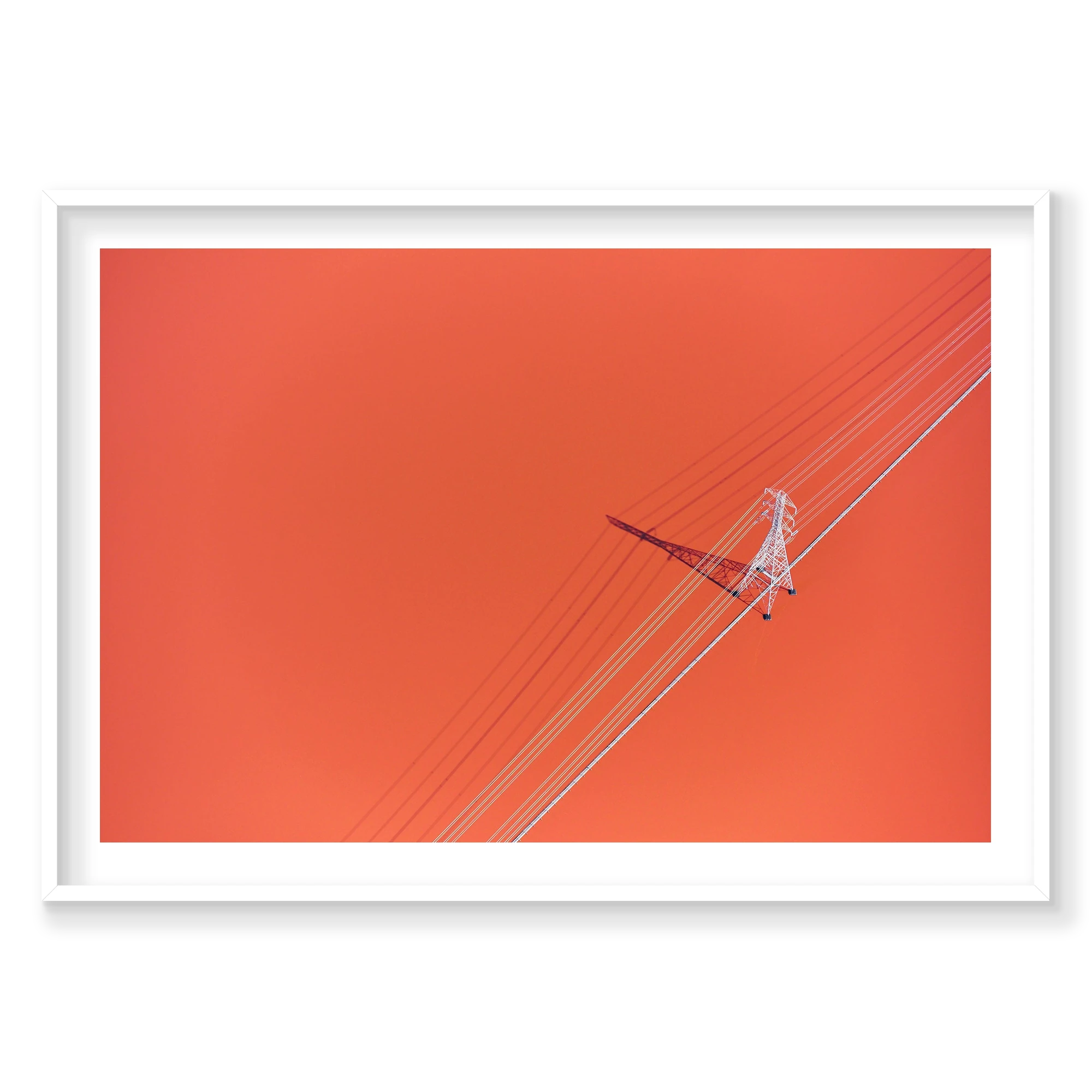 Power Lines, San Francisco Bay, Horizontal Print, white Victorian Ash frame
