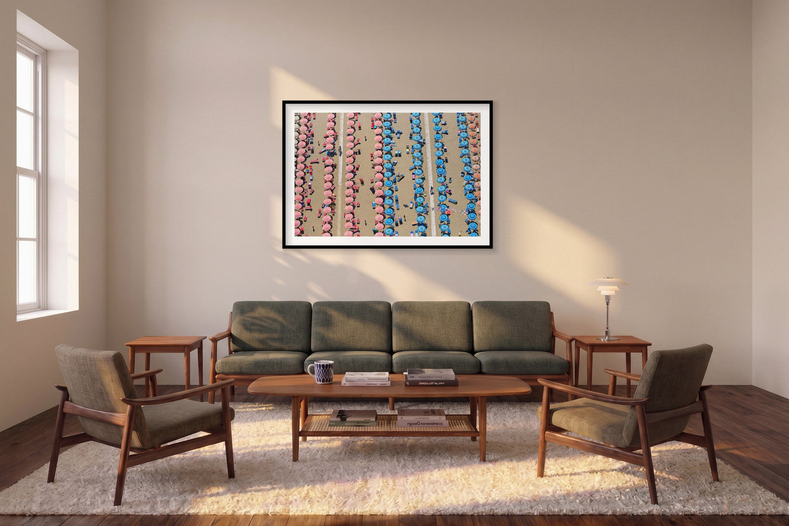 Red And Blue, Italy, Horizontal Print shown framed in a living room