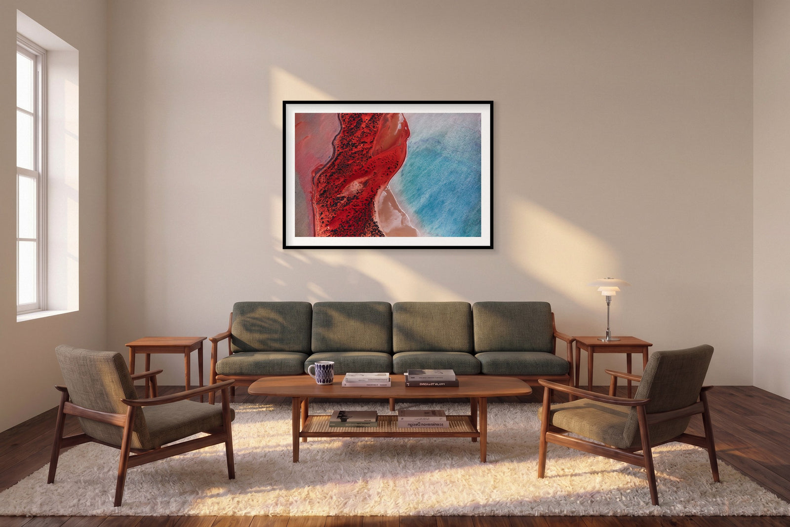 Reflections, Shark Bay, Horizontal Print shown framed in a living room
