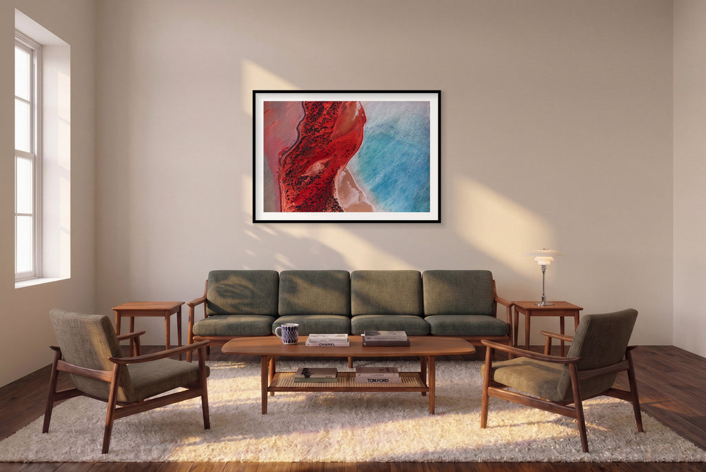 Reflections, Shark Bay, Horizontal Print shown framed in a living room