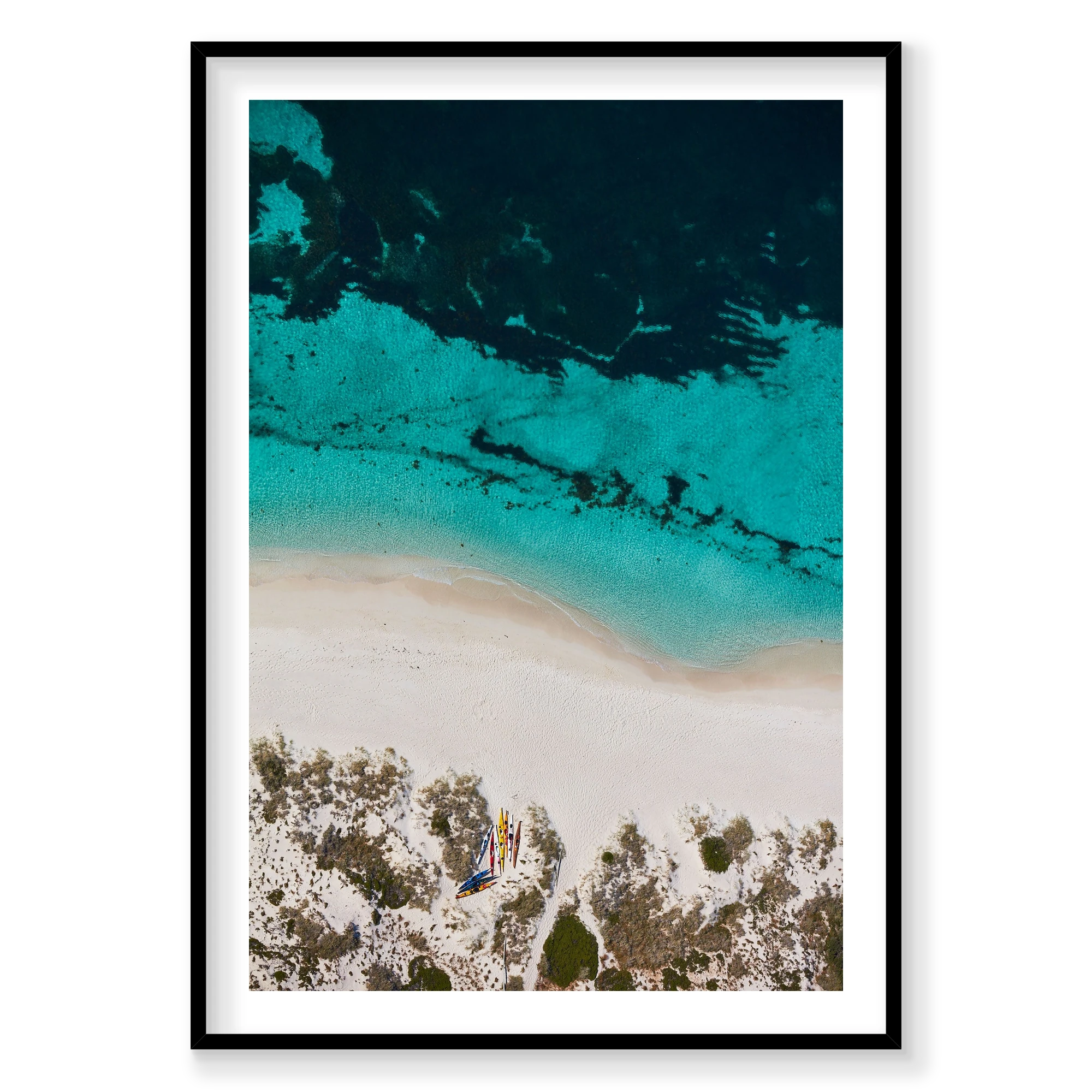 Kayak Club, Rottnest Island, WA, Vertical Print, black Victorian Ash frame