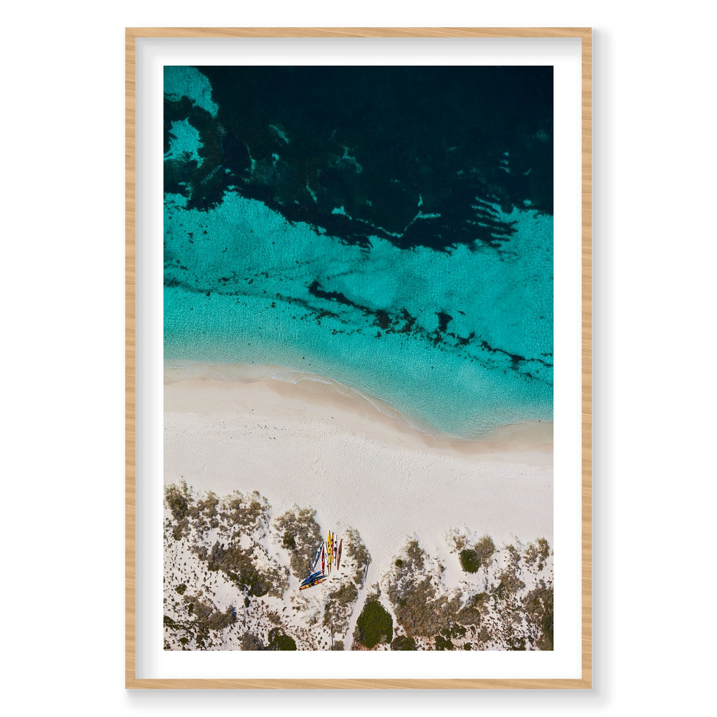 Kayak Club, Rottnest Island, WA, Vertical Print, natural Victorian Ash frame