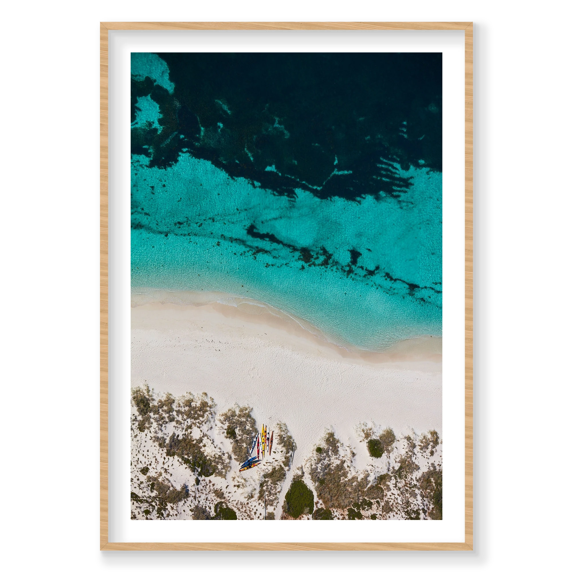 Kayak Club, Rottnest Island, WA, Vertical Print, natural Victorian Ash frame