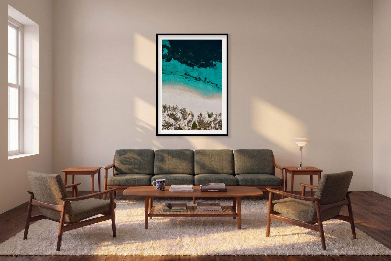 Kayak Club, Rottnest Island, WA, Vertical Print shown framed in a living room