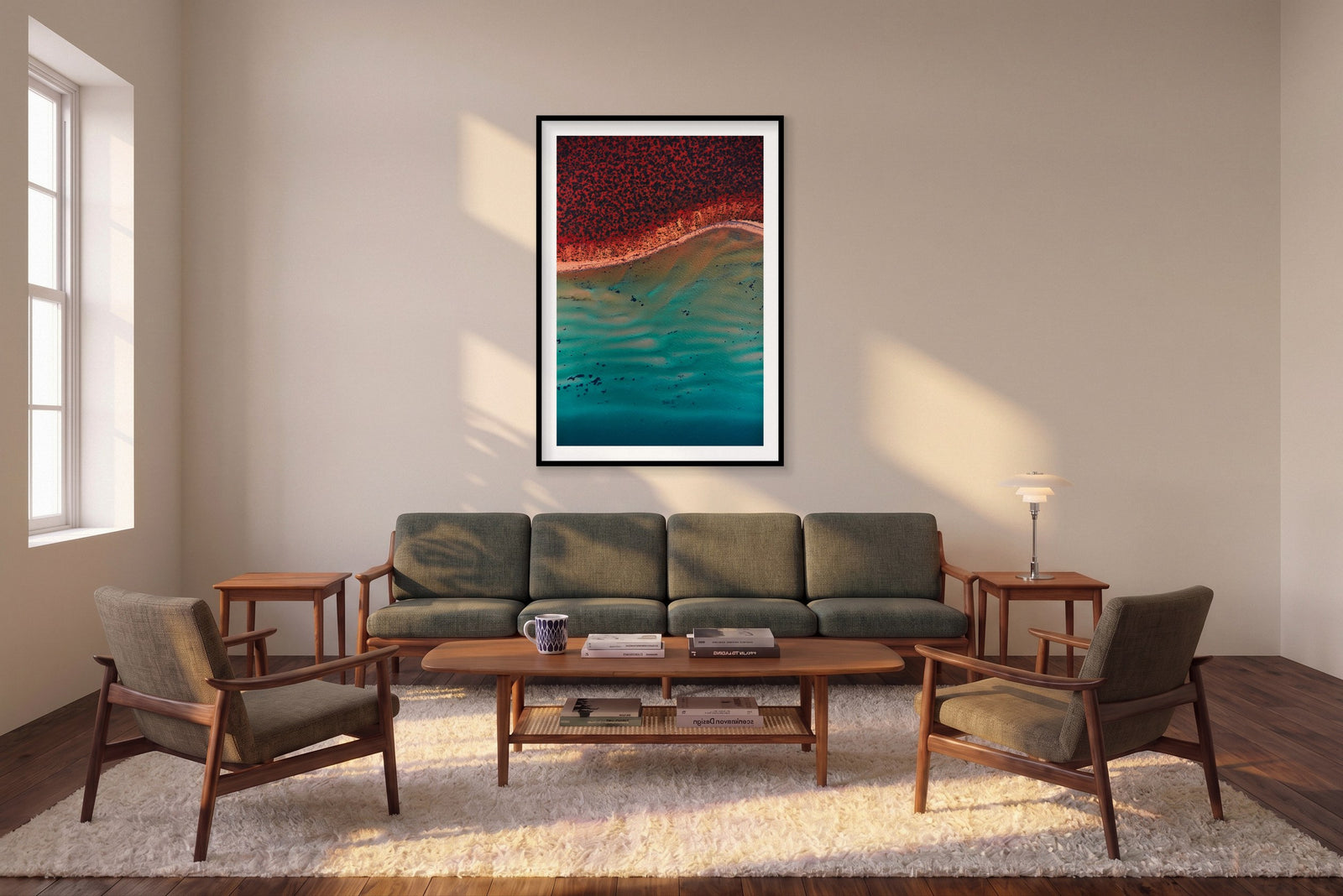 Ripples, Shark Bay, Vertical Print shown framed in a living room