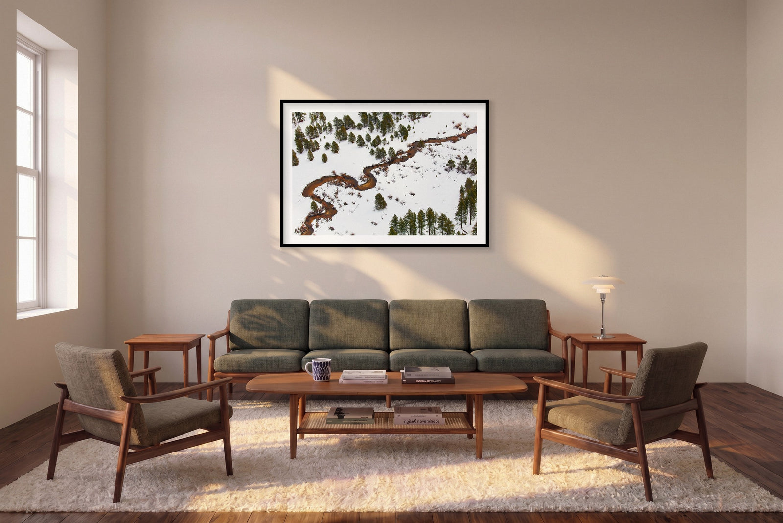 Rivers, Lake Tahoe, Horizontal Print shown framed in a living room