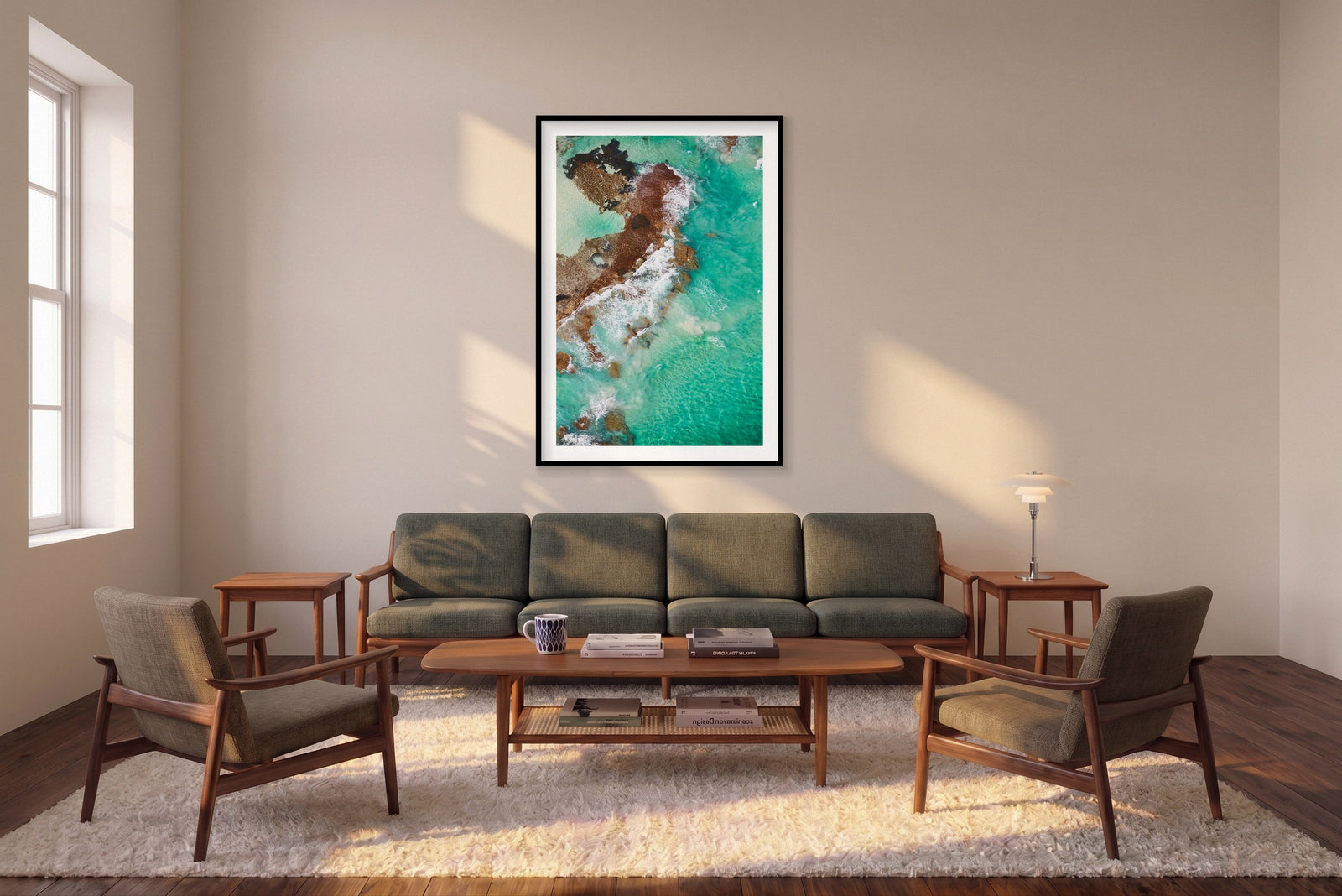 Sandstone, Rottnest Island, WA, Vertical Print shown framed in a living room