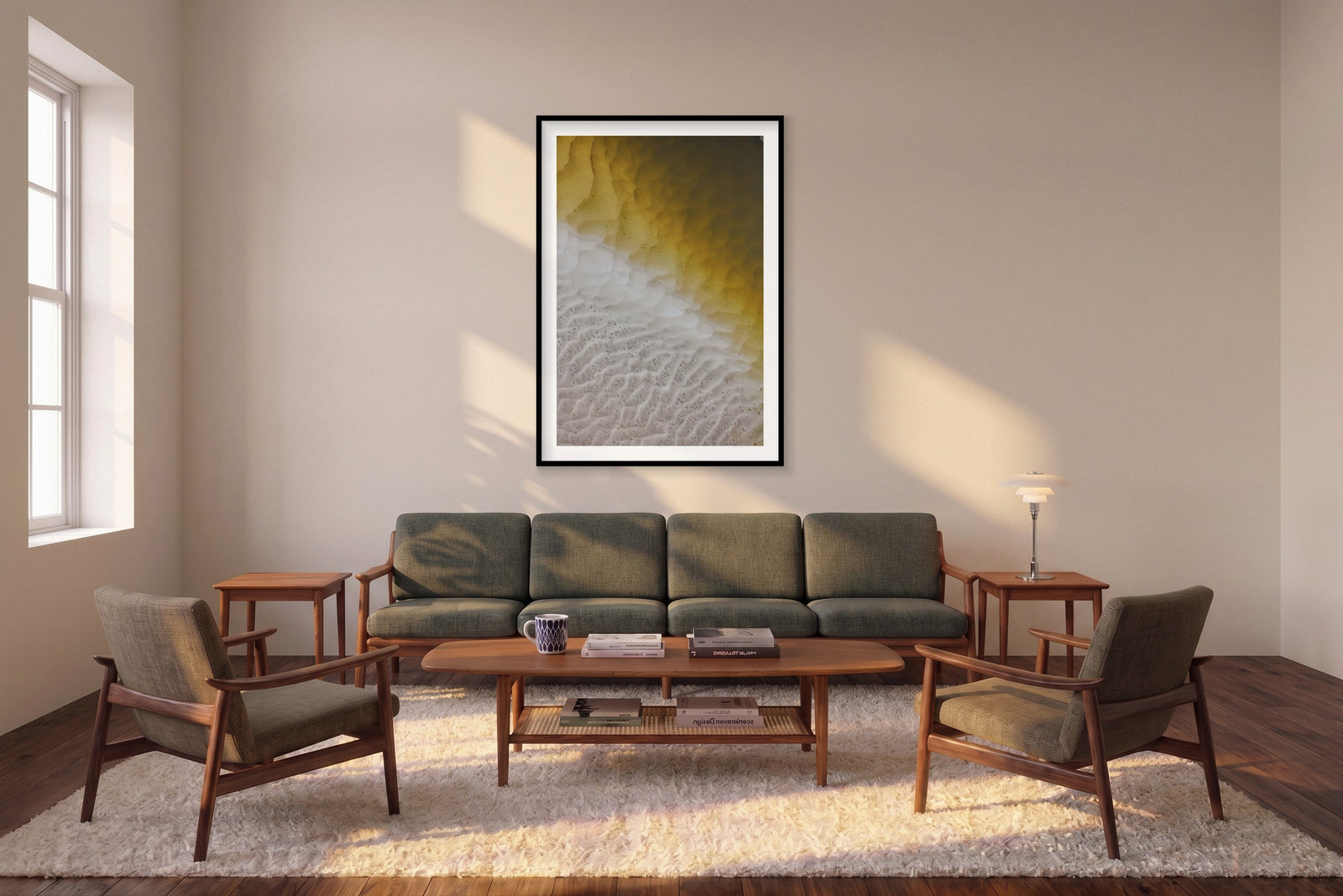Scales, Whitehaven Beach, Vertical Print shown framed in a living room