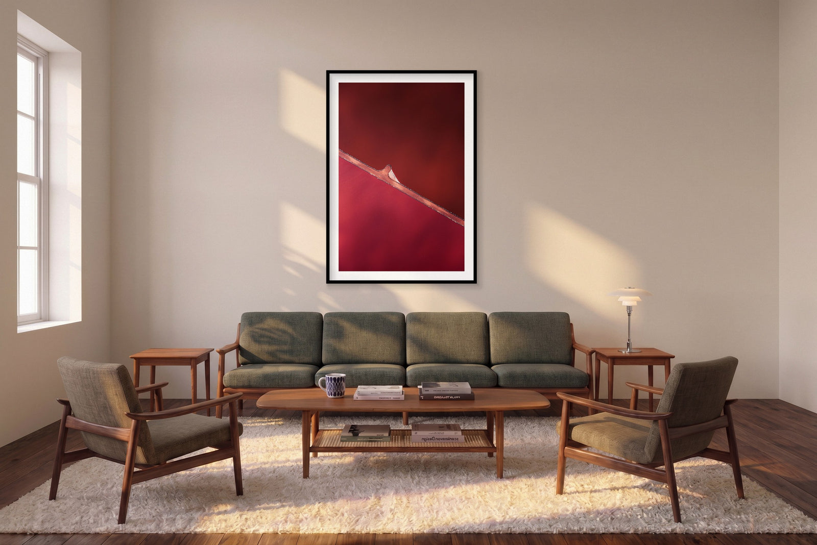 Shades, Hutt Lagoon, Vertical Print shown framed in a living room