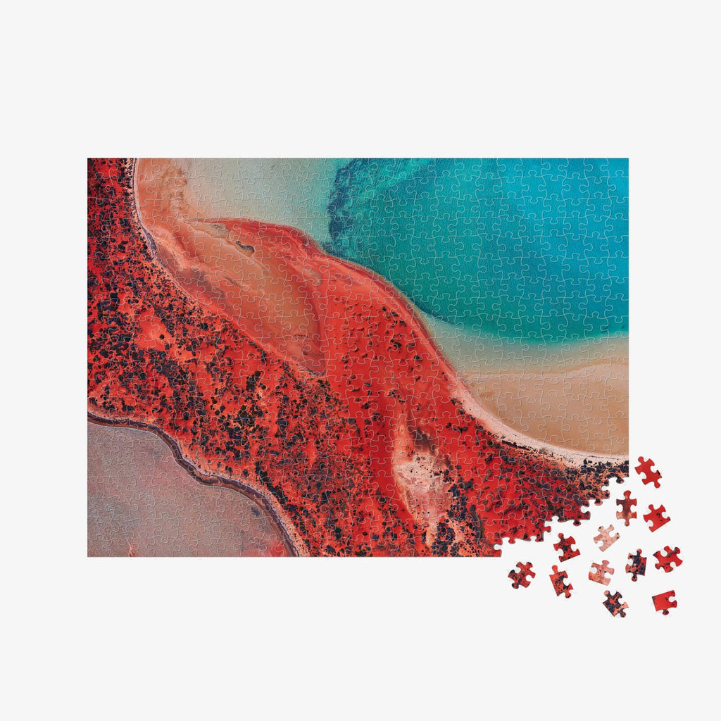 Aerial view of vibrant red and turquoise waters at Shark Bay Western Australia,500 piece jigsaw puzzle by Remy Gerega