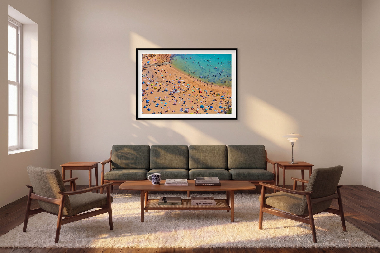 Shelly Beach, Horizontal Print shown framed in a living room