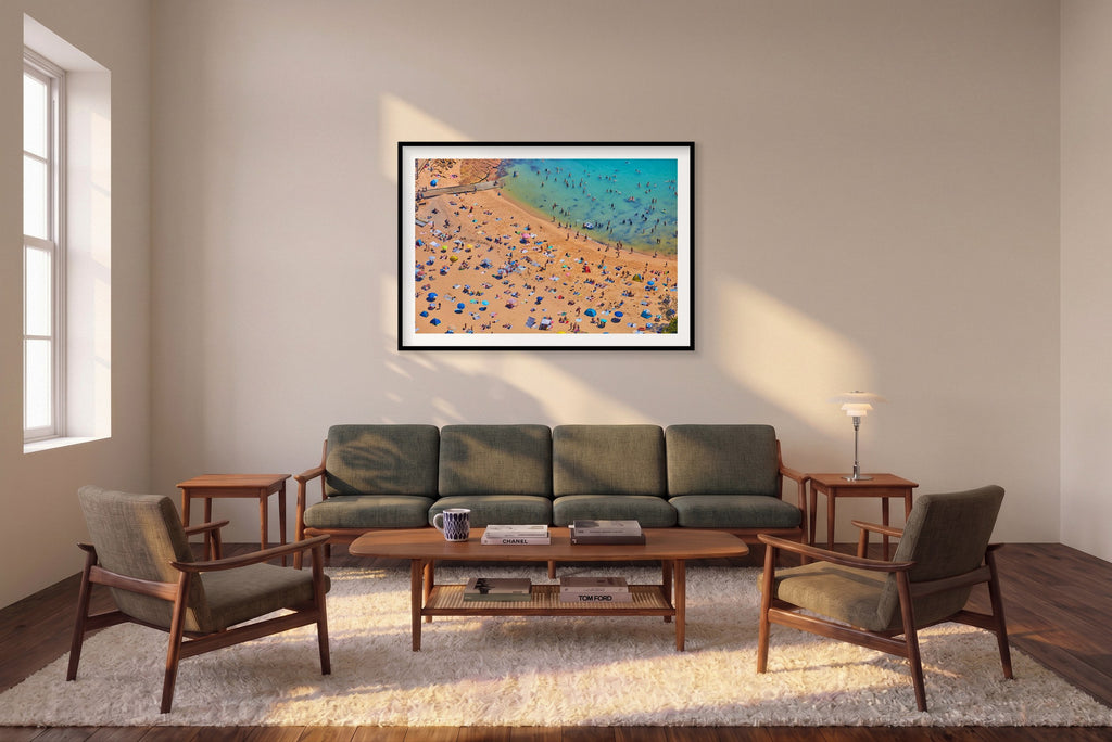 Shelly Beach, Horizontal Print shown framed in a living room