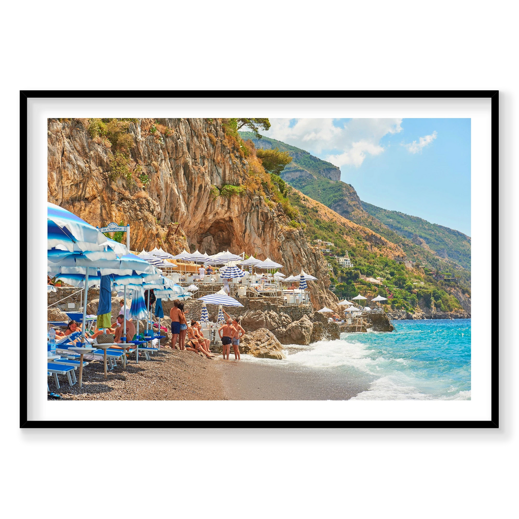 Spiaggia Grande Positano, Amalfi Coast, Horizontal Print, black Victorian Ash frame