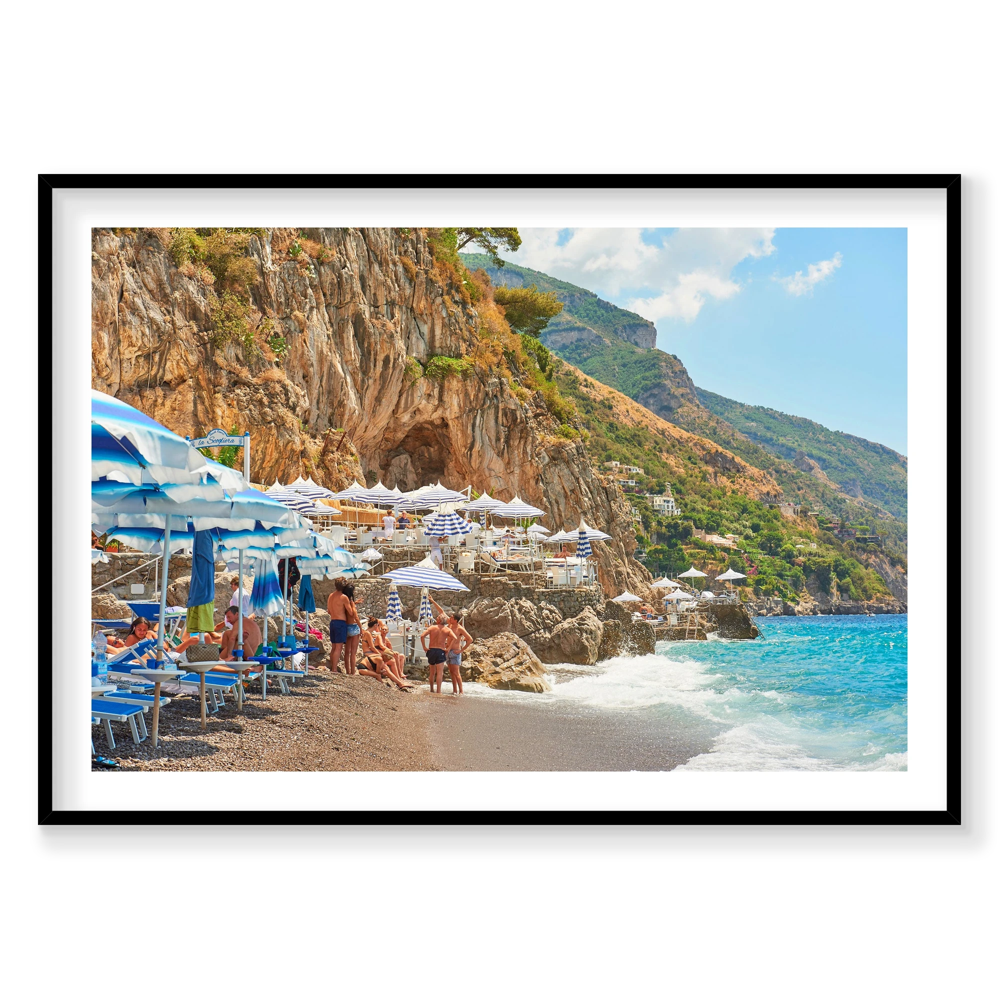 Spiaggia Grande Positano, Amalfi Coast, Horizontal Print, black Victorian Ash frame