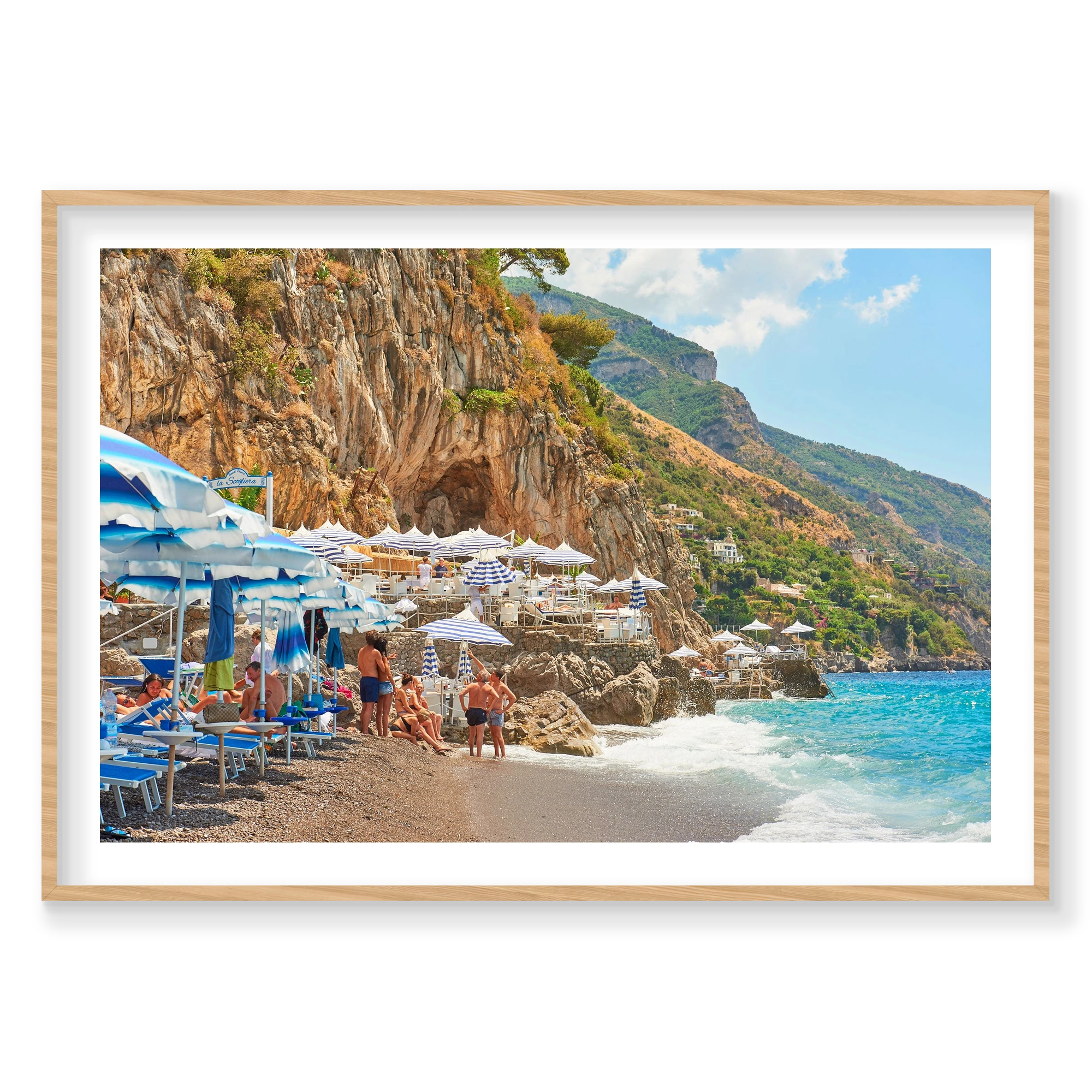 Spiaggia Grande Positano, Amalfi Coast, Horizontal Print, natural Victorian Ash frame