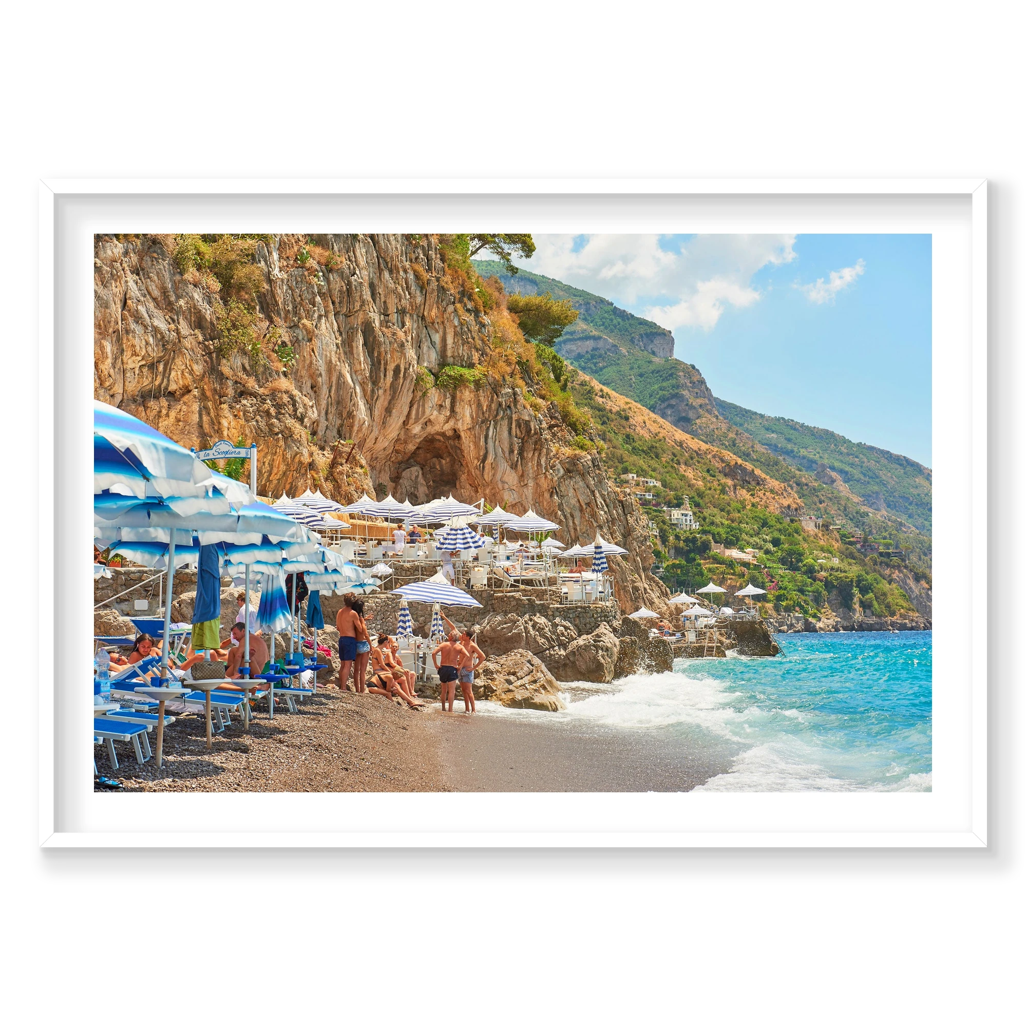 Spiaggia Grande Positano, Amalfi Coast, Horizontal Print, white Victorian Ash frame