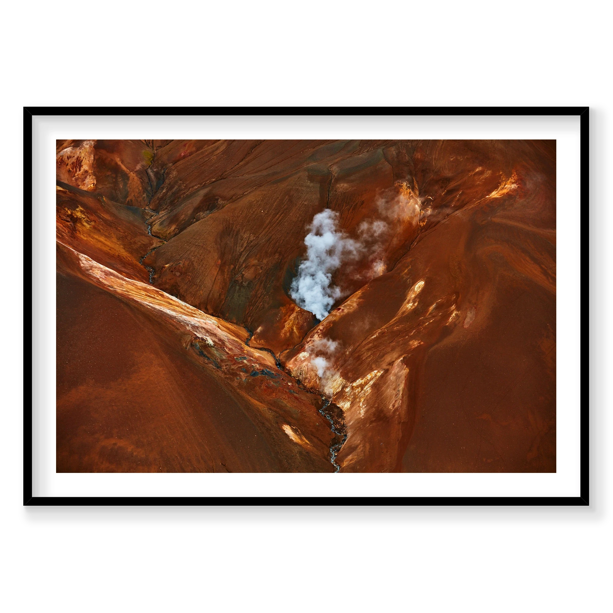 Steam, Iceland, Horizontal Print, black Victorian Ash frame