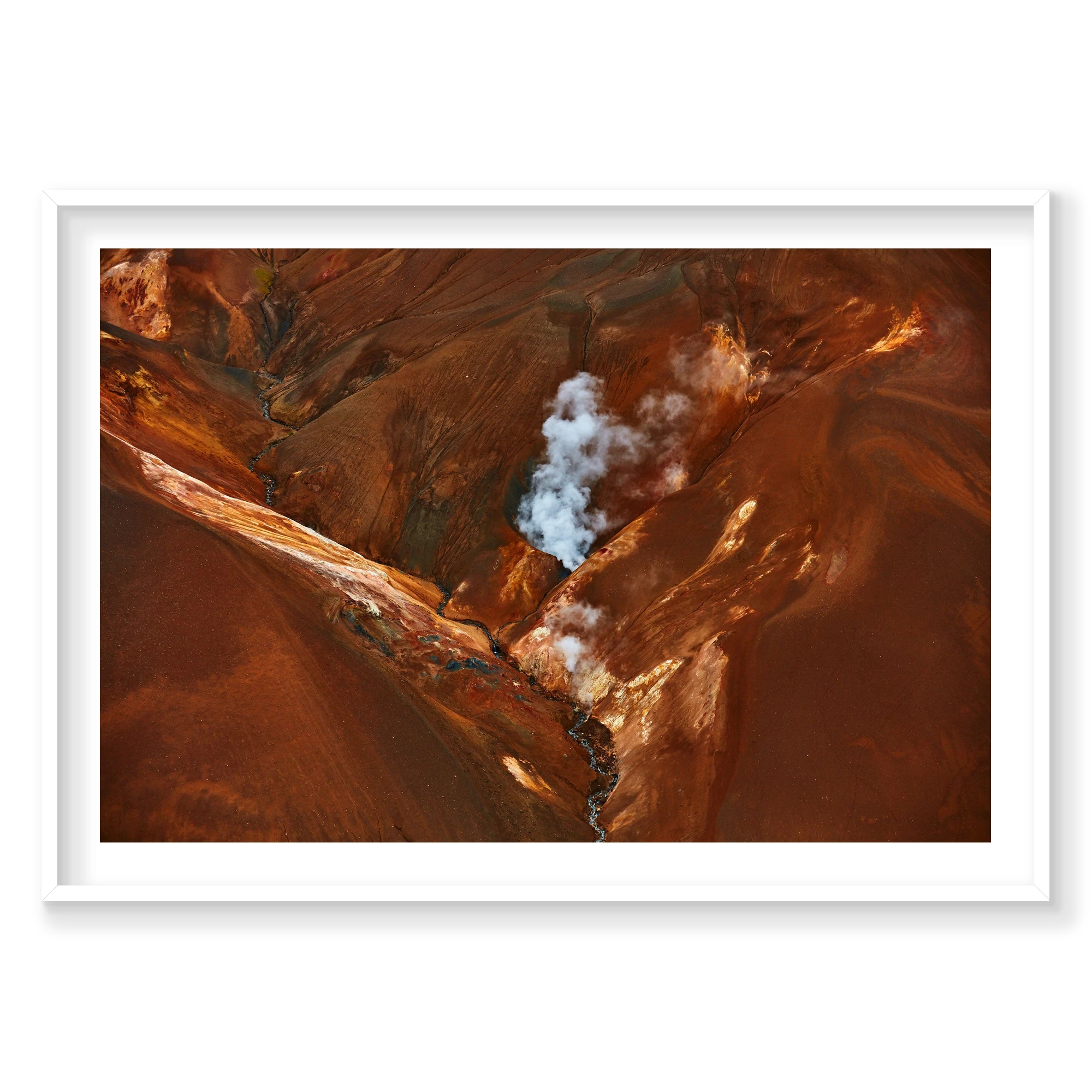 Steam, Iceland, Horizontal Print, white Victorian Ash frame