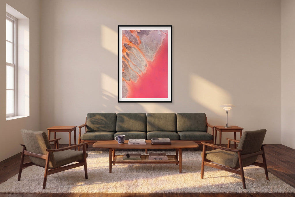 Streams , Hutt Lagoon, Vertical Print shown framed in a living room