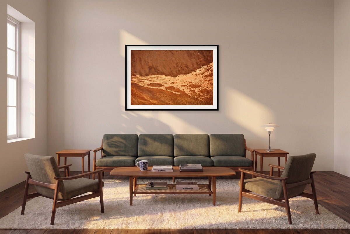 Streams, Iceland, Horizontal Print shown framed in a living room