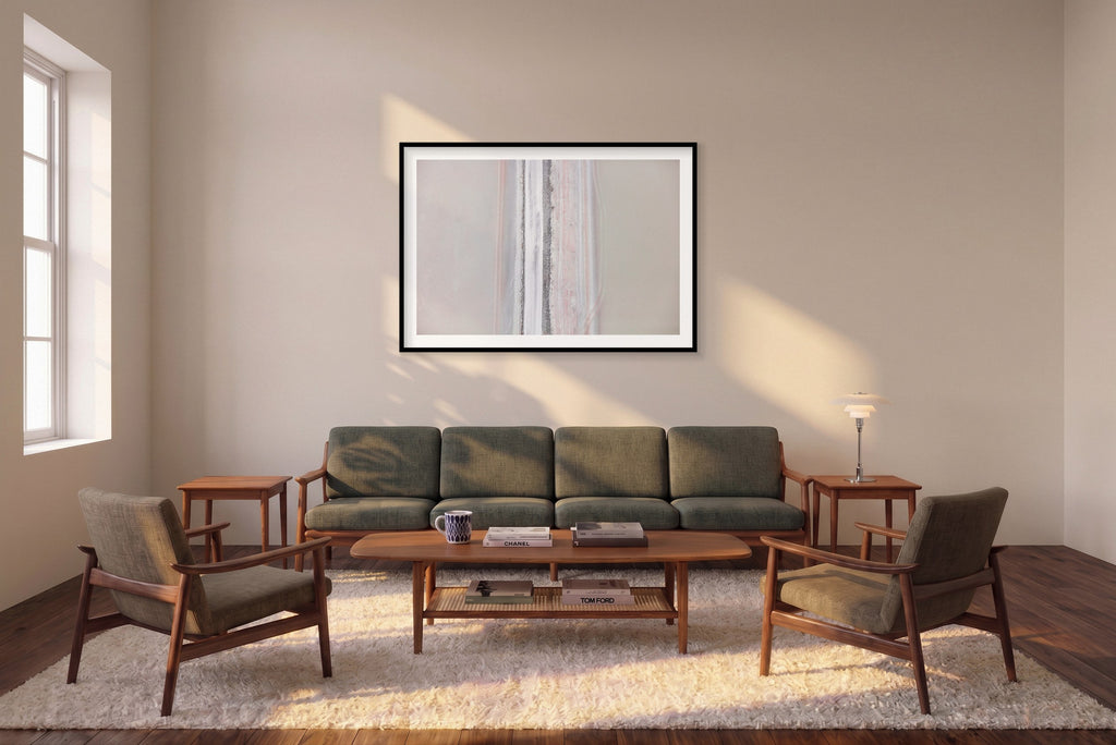 Sun Bleached, Great Salt Lake, Horizontal Print shown framed in a living room