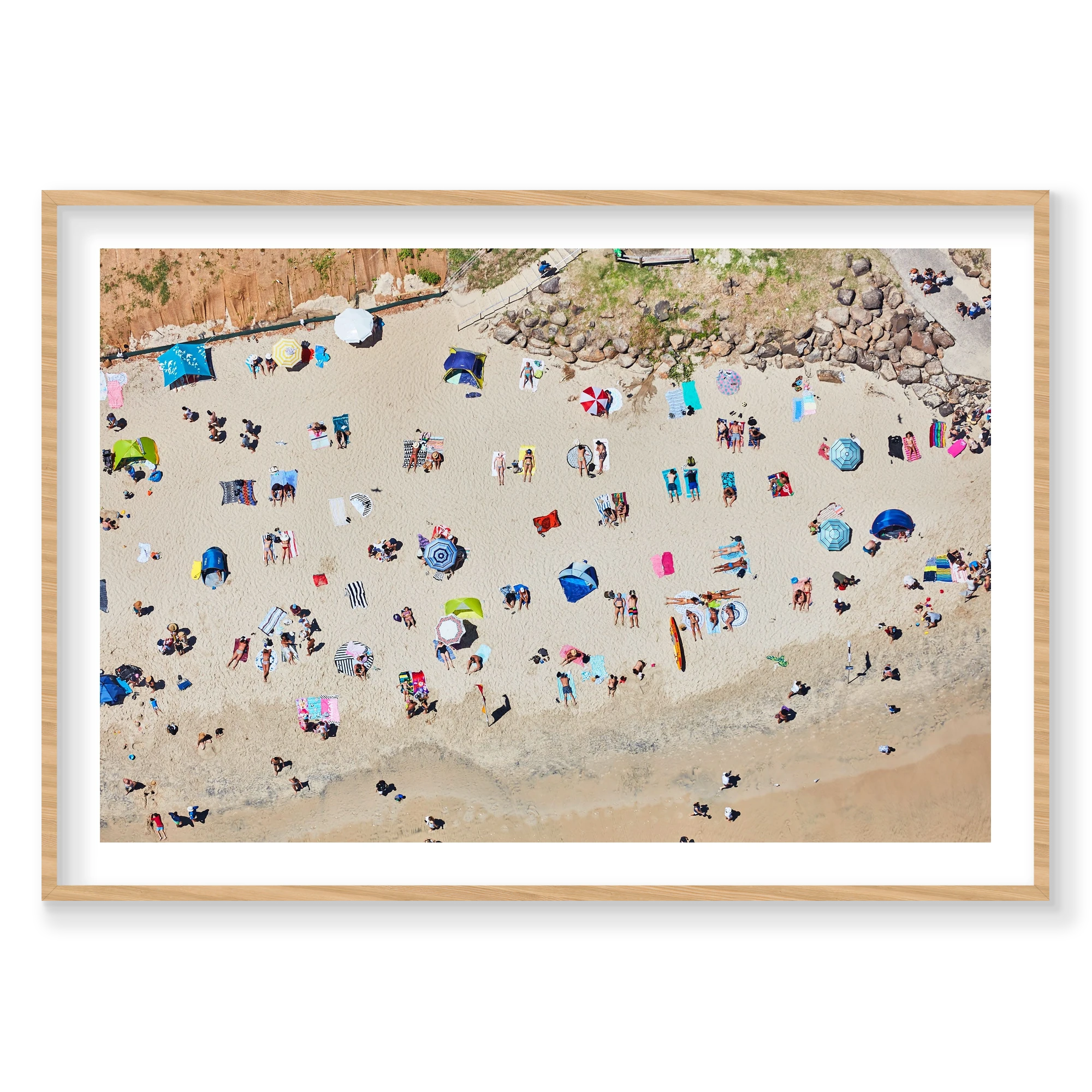 Sunbathers, Byron Bay, Horizontal Print, natural Victorian Ash frame