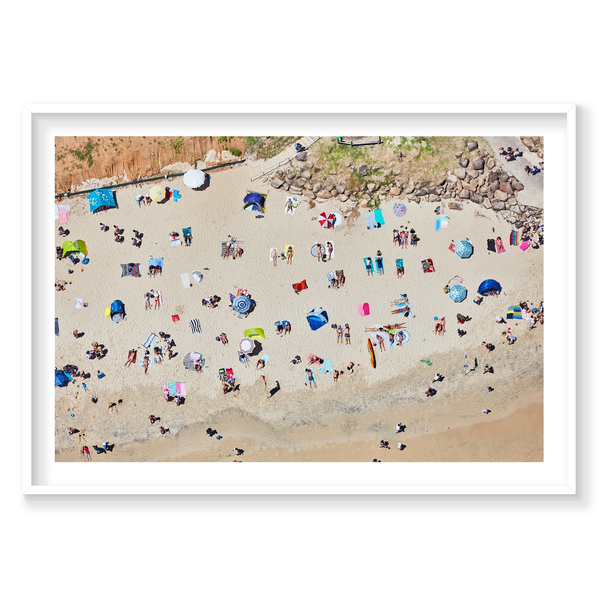 Sunbathers, Byron Bay, Horizontal Print, white Victorian Ash frame