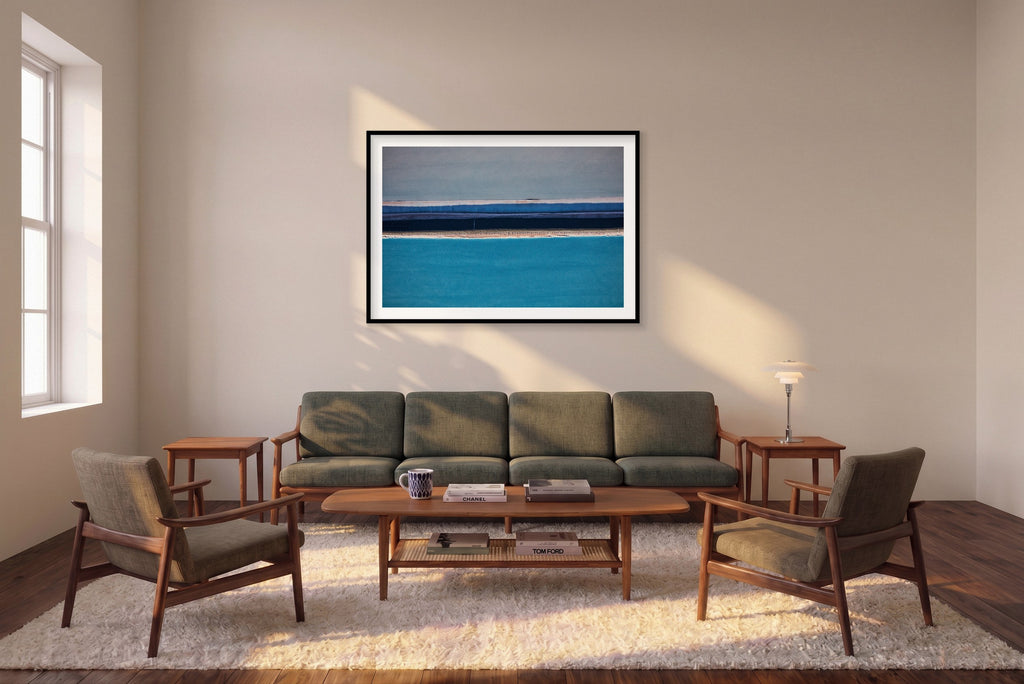 Swimming Lane, Moab, Horizontal Print shown framed in a living room