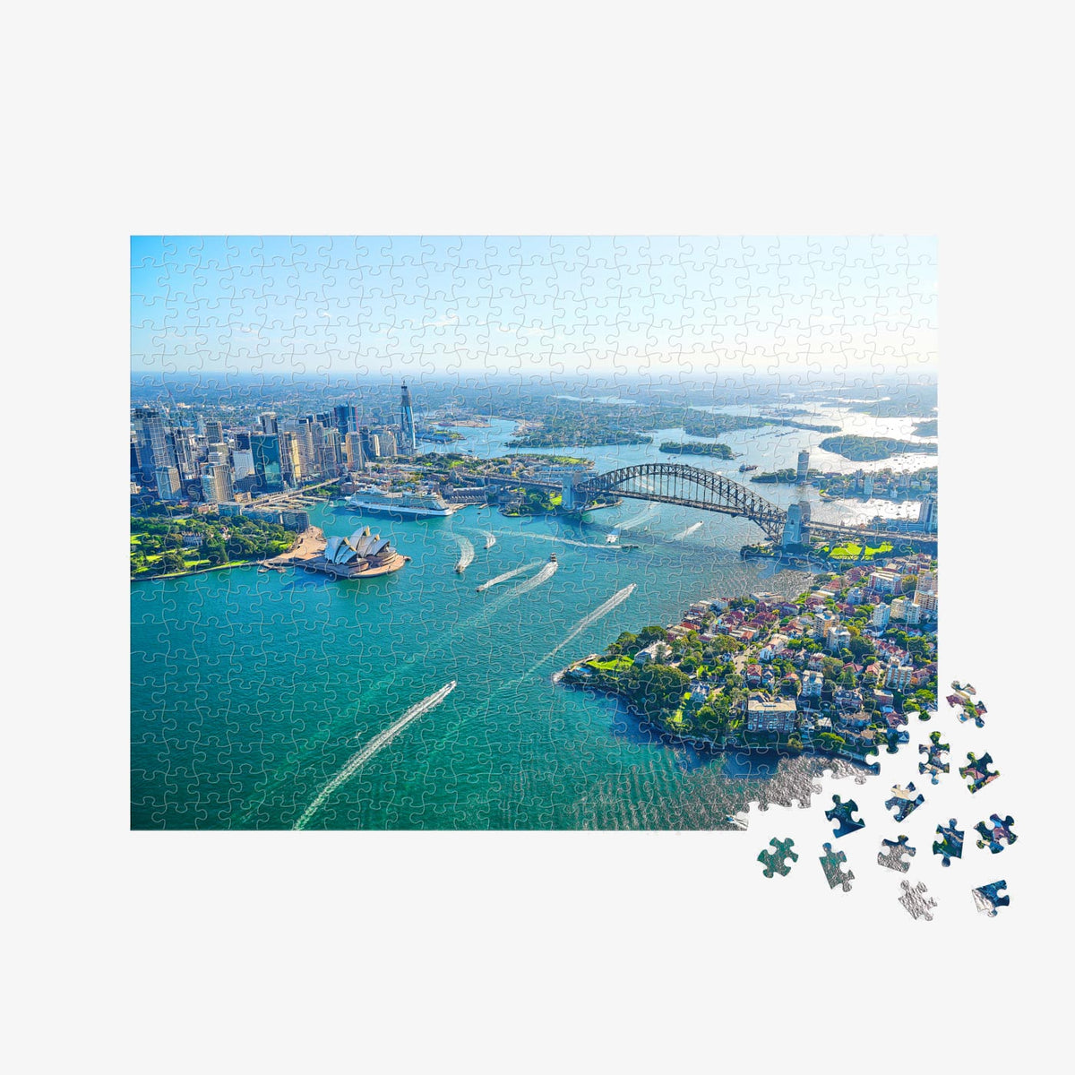 Aerial view of Sydney Harbour with Opera House and Harbour Bridge, 500 piece jigsaw puzzle by Remy Gerega