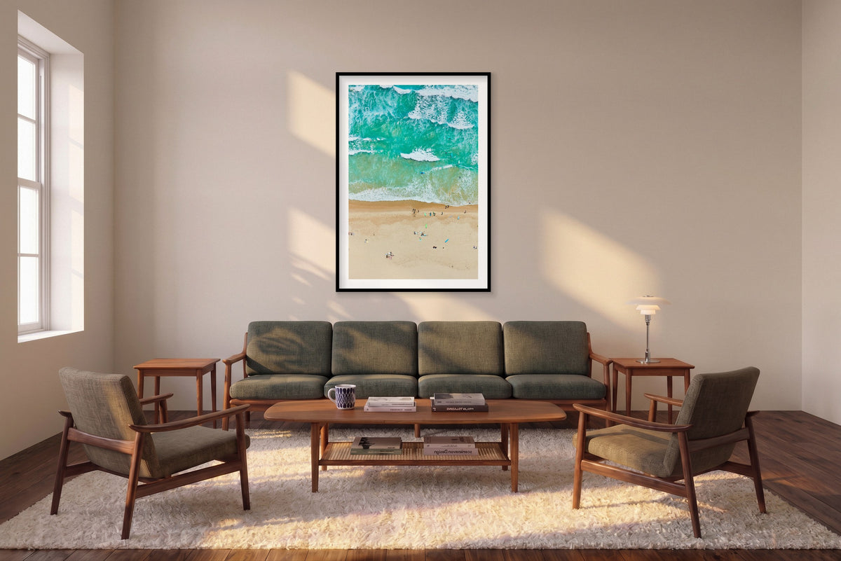 Tallow Beach, Byron Bay, Vertical Print shown framed in a living room