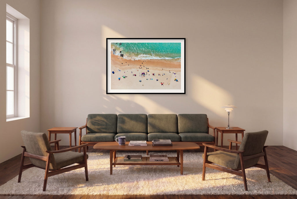 Tallows Beach, Byron Bay, Horizontal Print shown framed in a living room