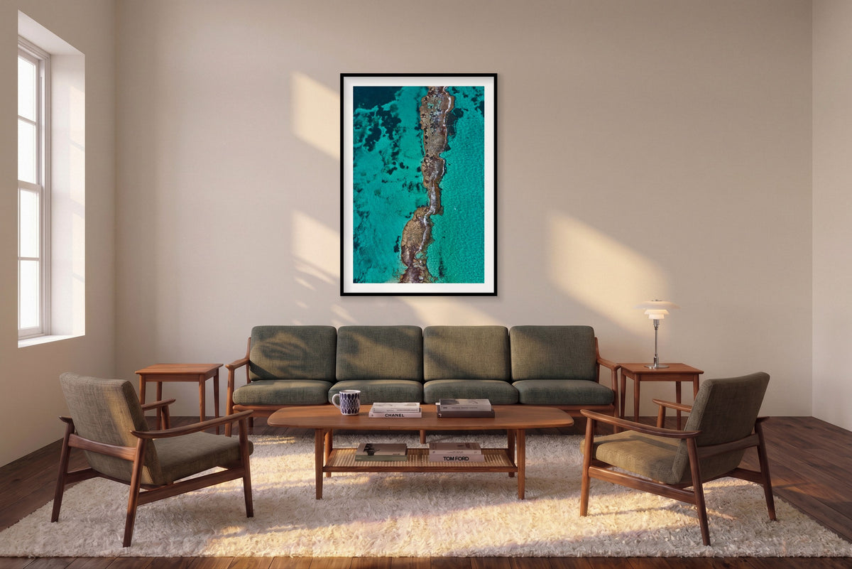The Bridge, Rottnest Island, WA, Vertical Print shown framed in a living room