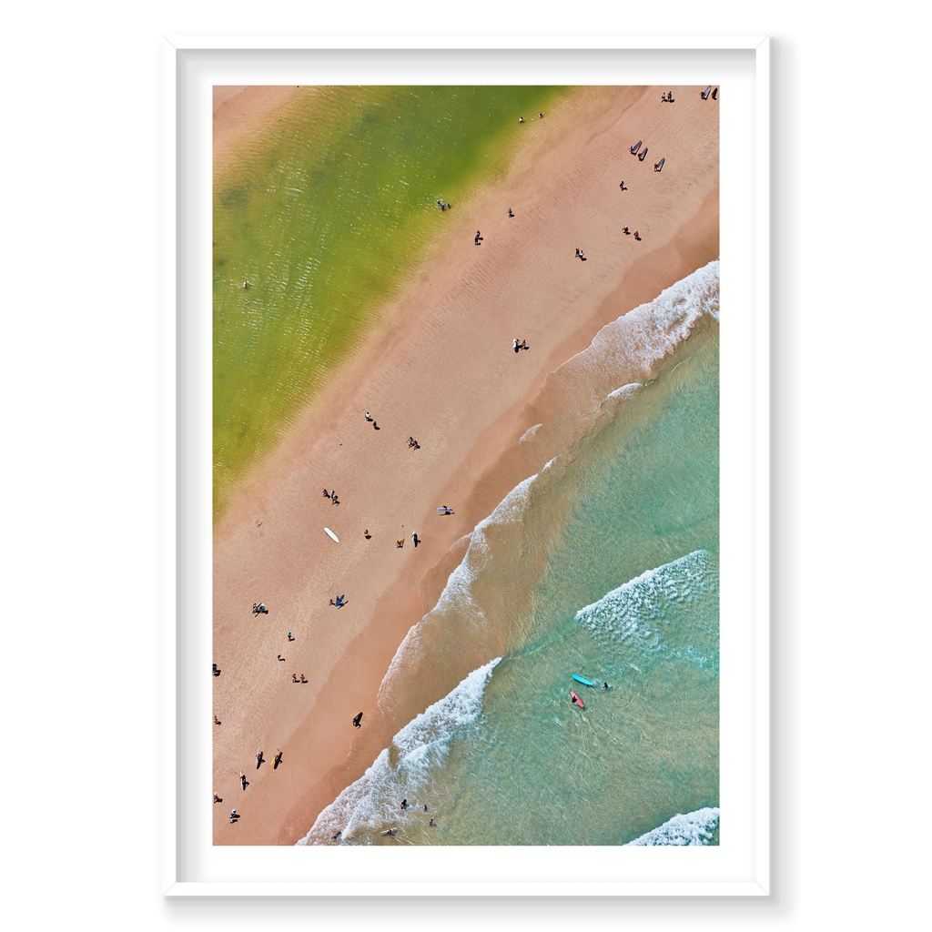 The Pass, Byron Bay, Vertical Print, white Victorian Ash frame