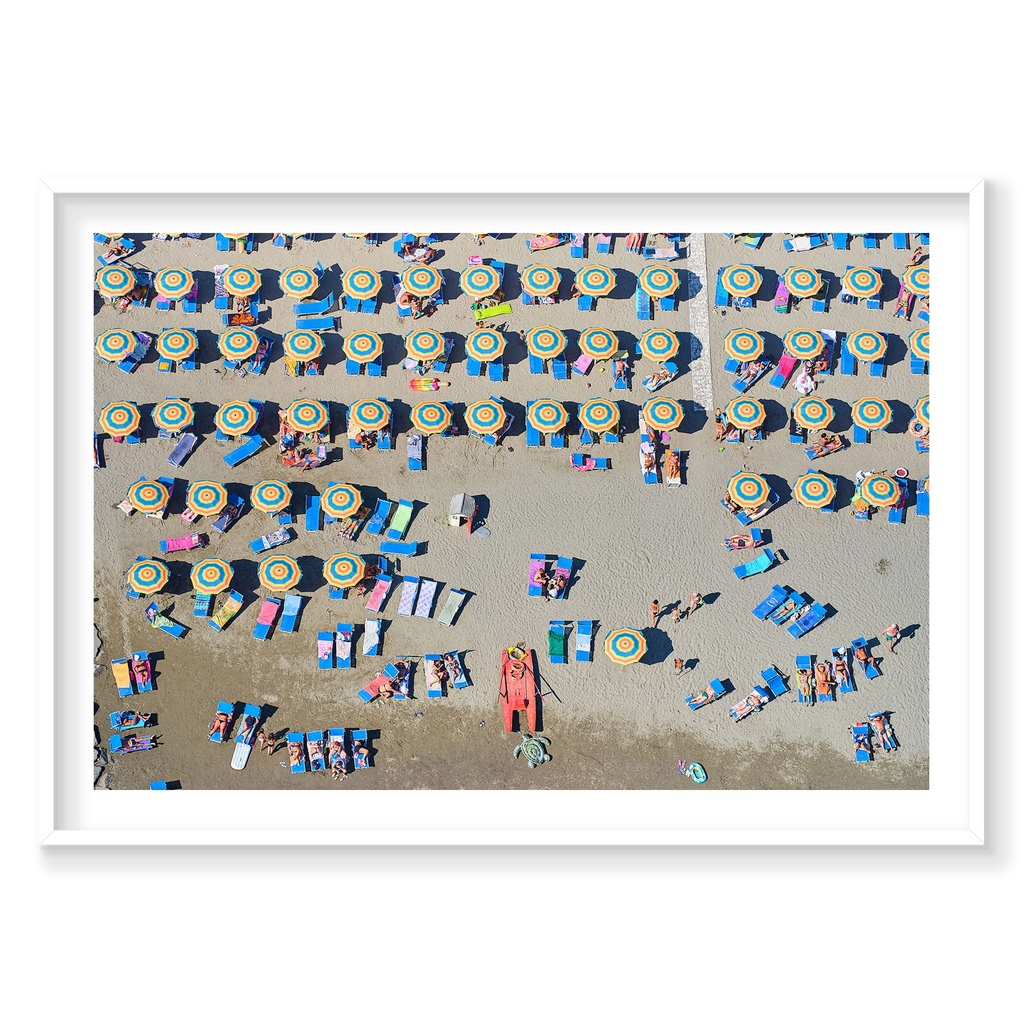 Tuscan Umbrellas, Italy, Horizontal Print, white Victorian Ash frame